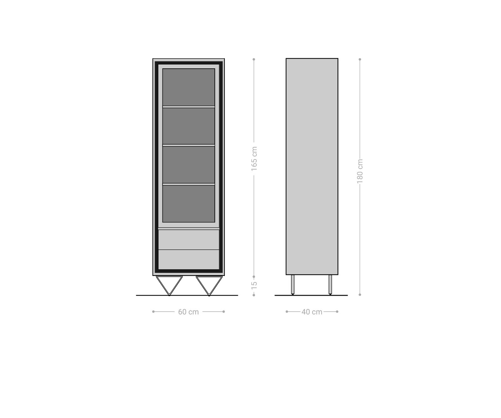  55x180 cm Акация Кафяв каменен фурнир 1 Врата 2 Чекмеджета V-Крак Черен Stonegrace 5