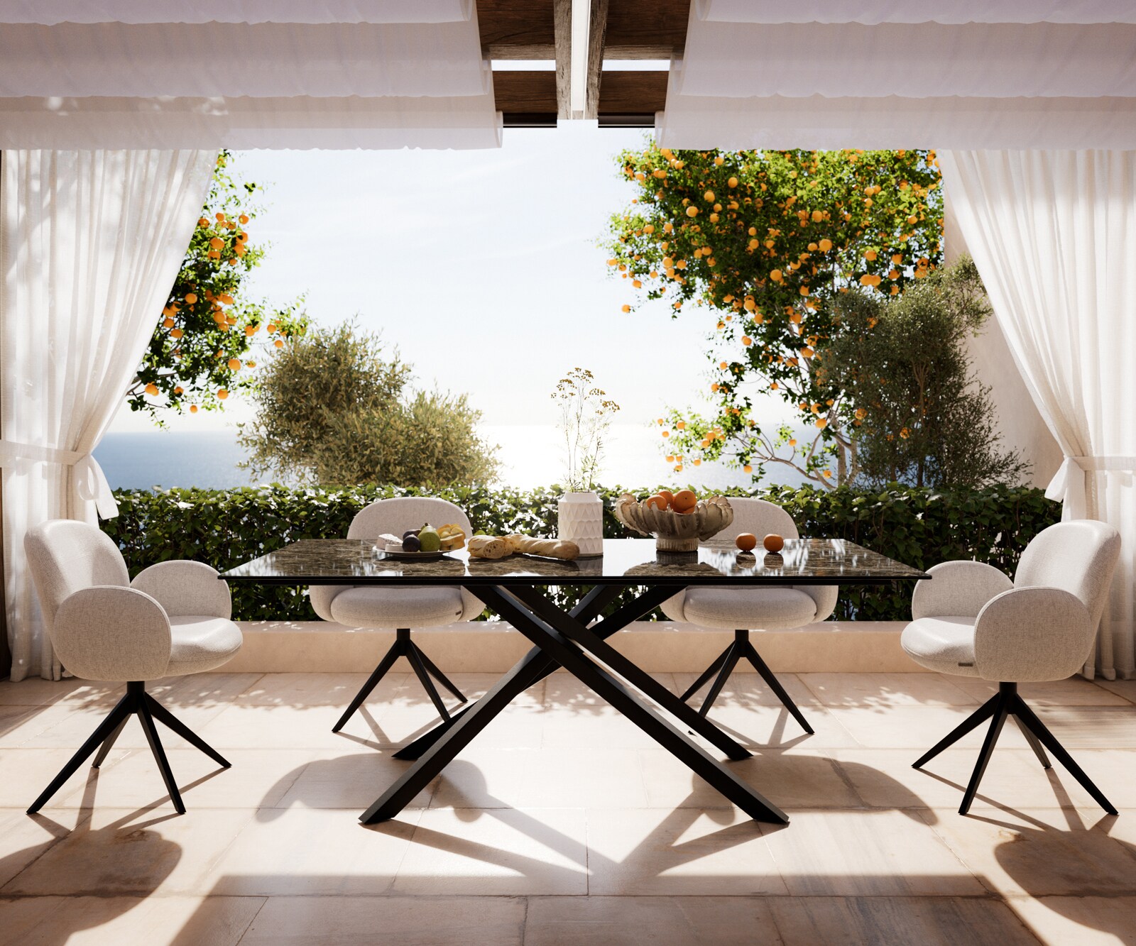 Маса Edge 200x100 см, керамика Laminam „®“, Emperador Extra Lucidato, подходяща за външна употреба, тъмнокафяво, кръстосана рамка, правоъгълна, черна 2