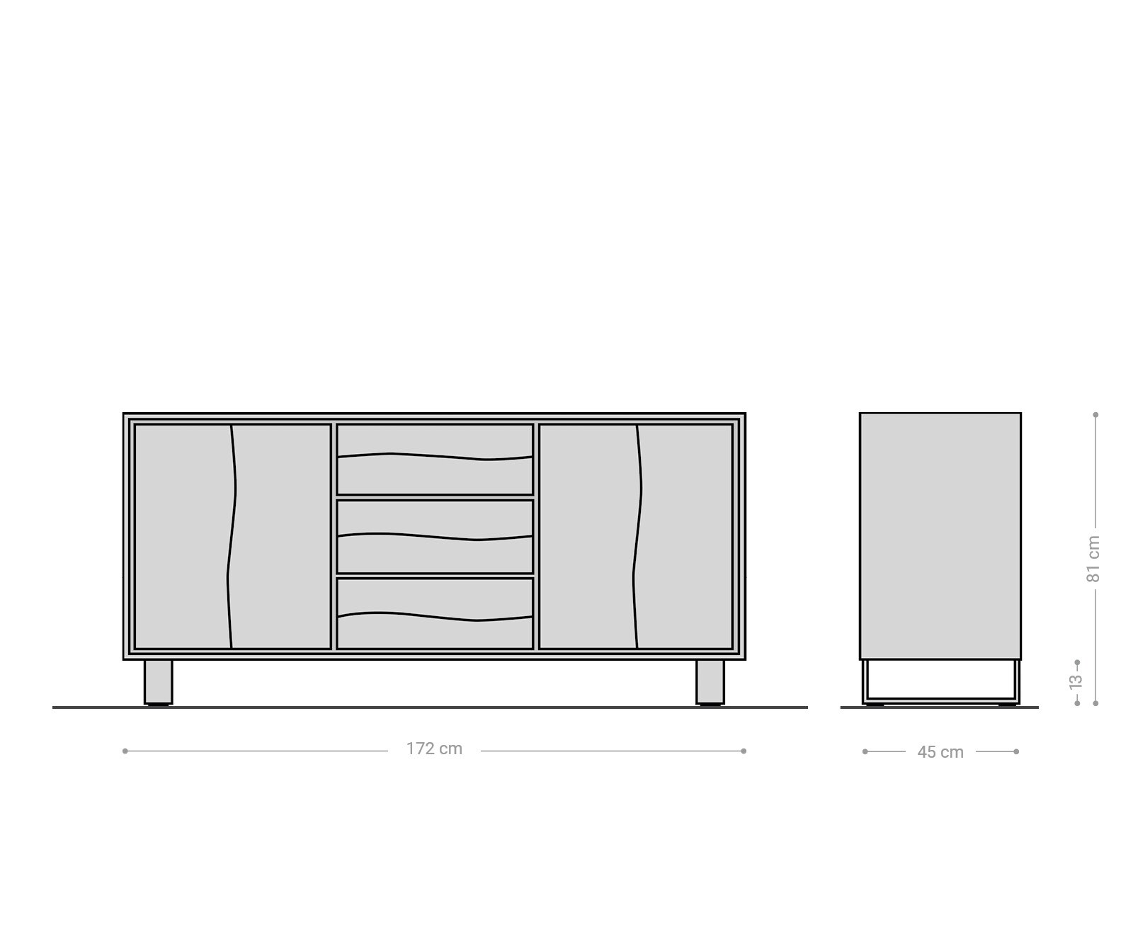 Бюфет Live-Edge 170 cm, естествен дъб 3 чекмеджета 4 врати 10