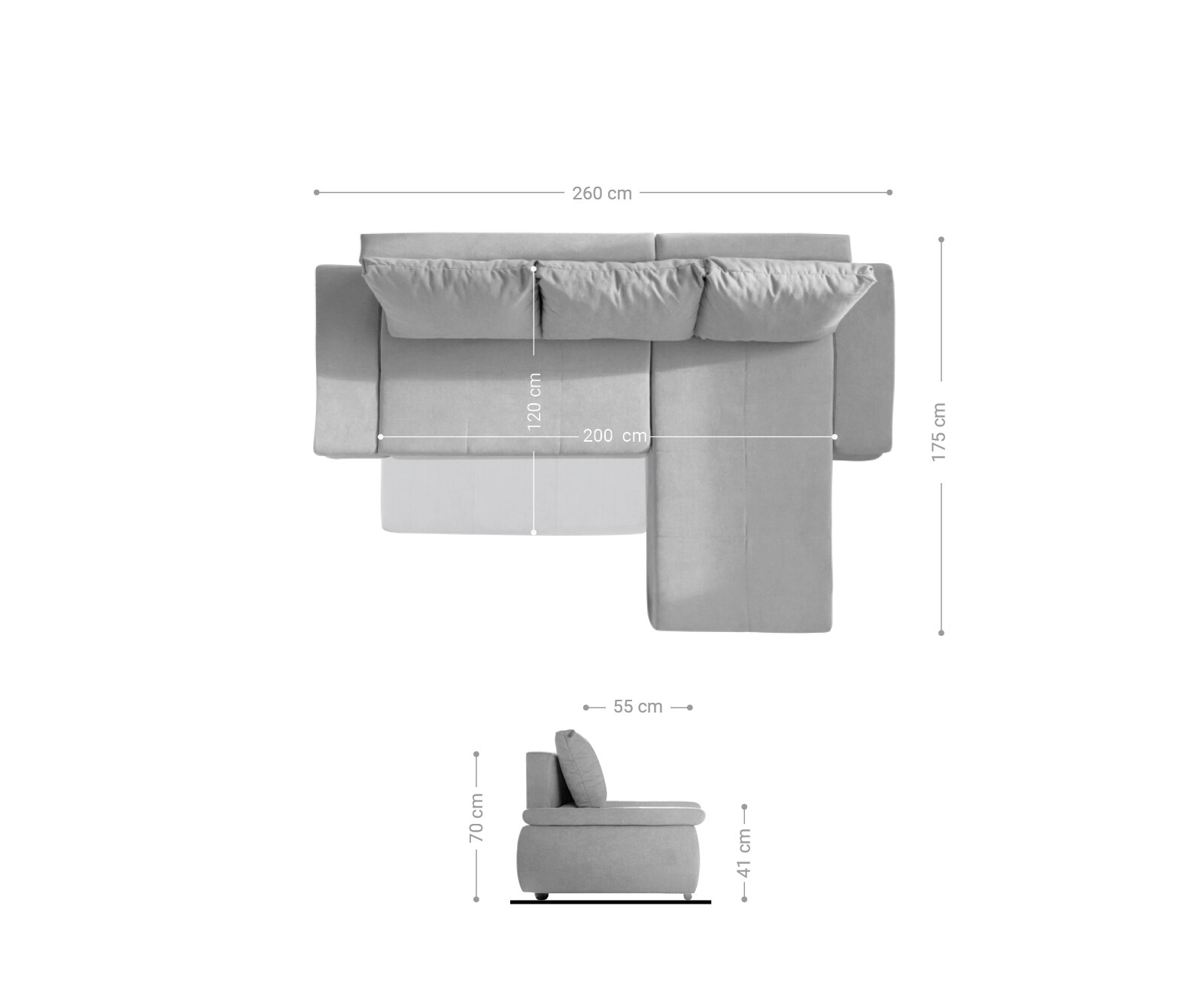Ъглов диван Abilene 260x175 cm Кафяв Османски вариатор с функция за сън 6