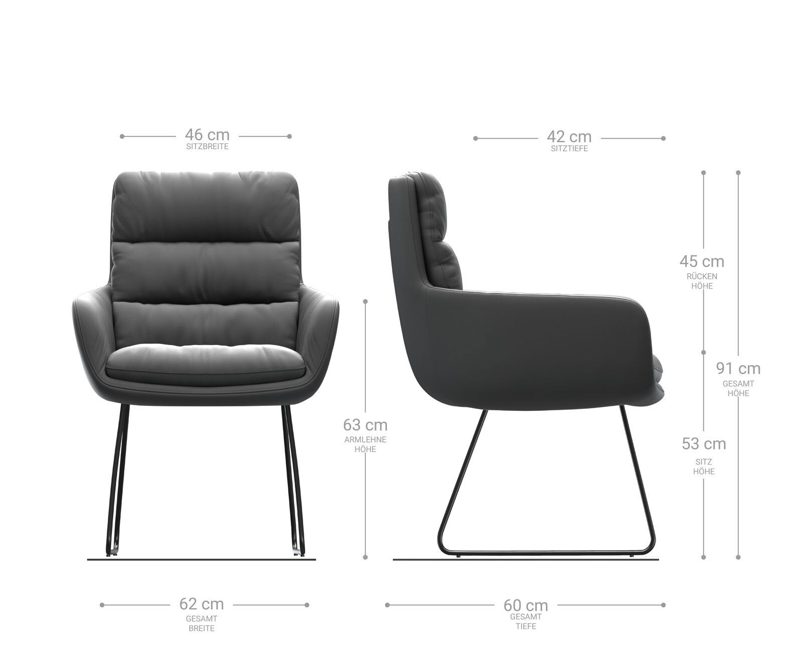 Стол с подлакътници Естествена кожа Черна Извити крака Черни Abelia-Flex 6