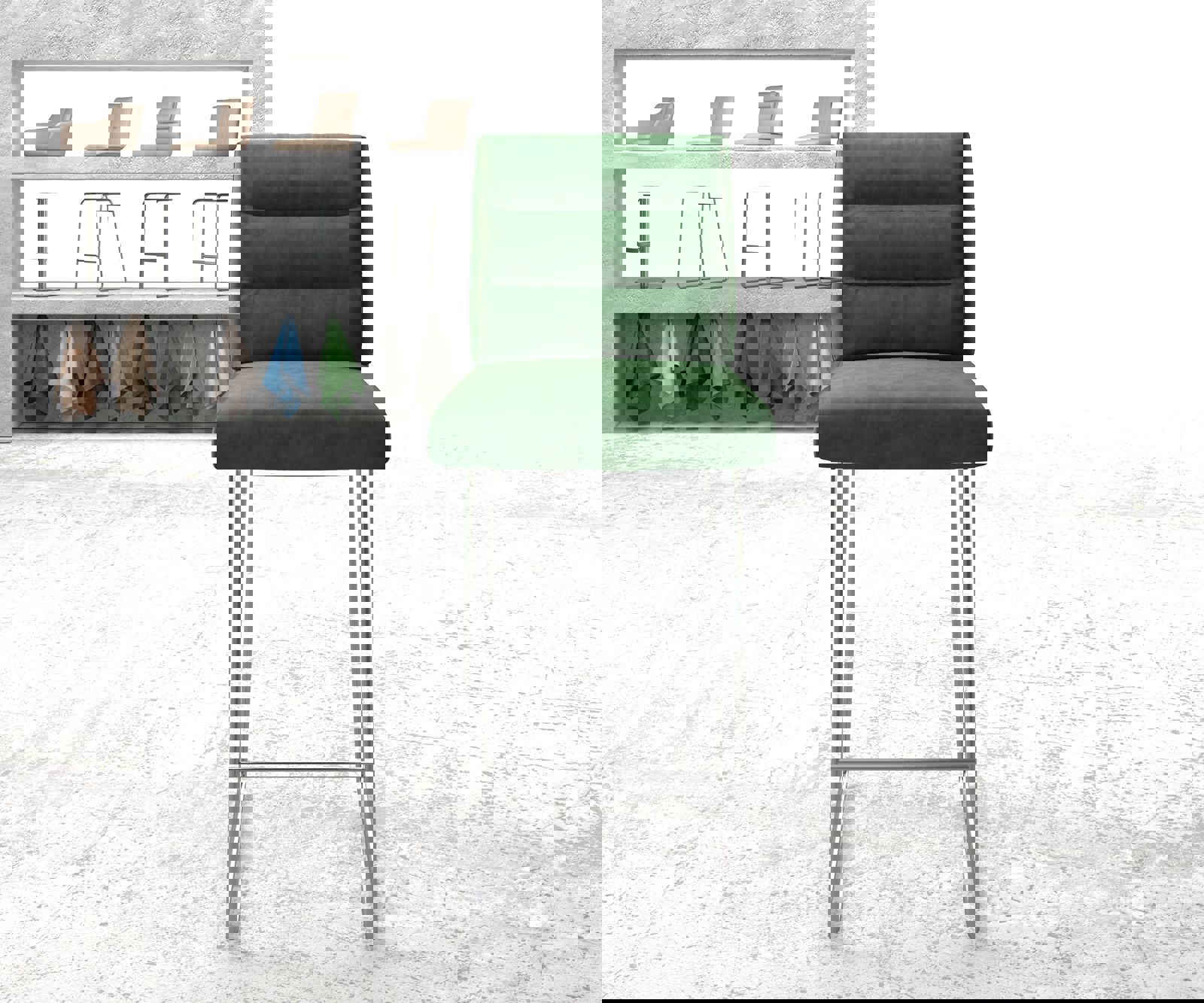 Барстол Pela-Flex кадифе зелена основа от неръждаема стомана 2