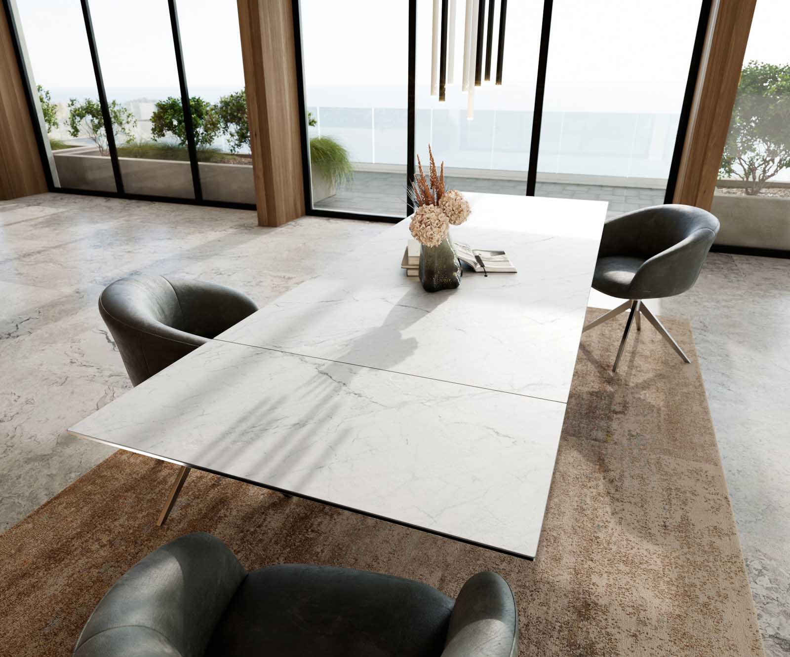 Маса 200-300x100 Keramik Laminam®Statuarietto Бял Wave Неръждаема стомана разтегателна Edge 7