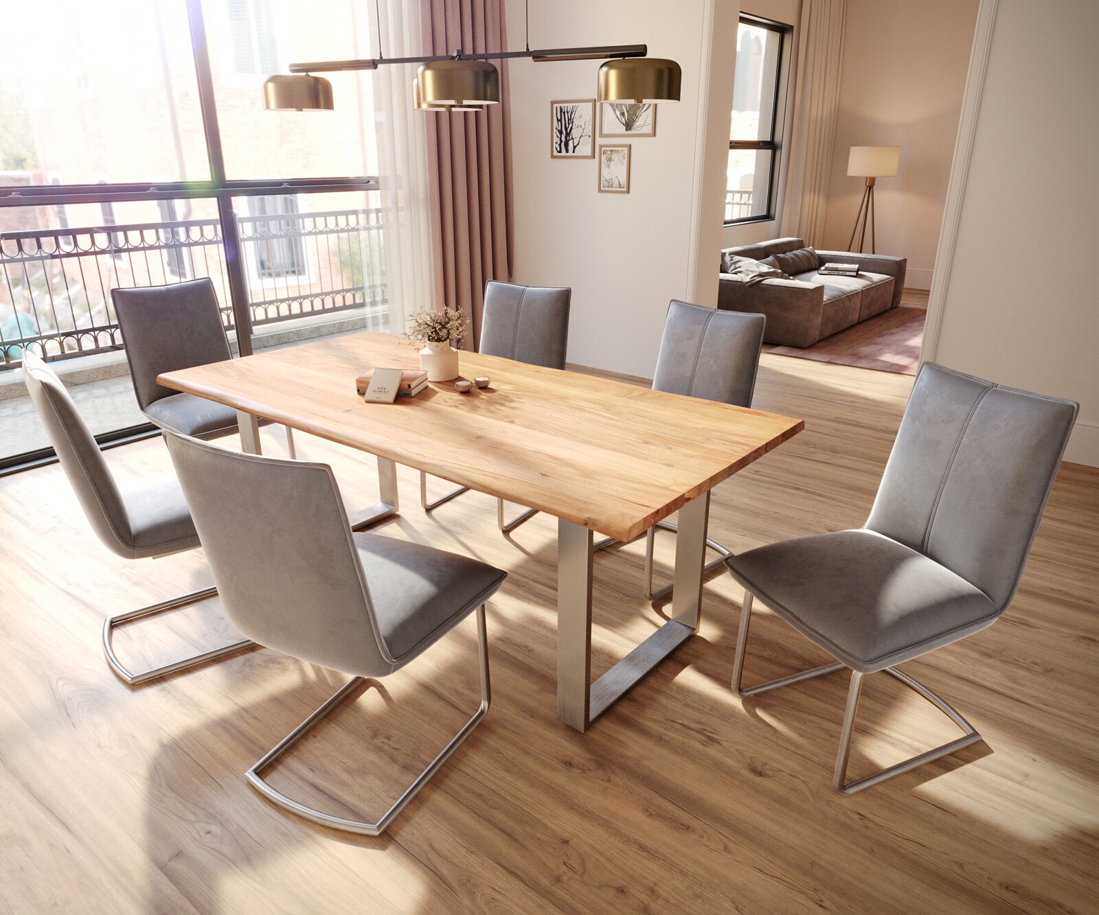 Люлеещ стол Кадифе Сив Конзолен крак кръгъл Неръждаема стомана  Покет пружина Lelio-Flex 4