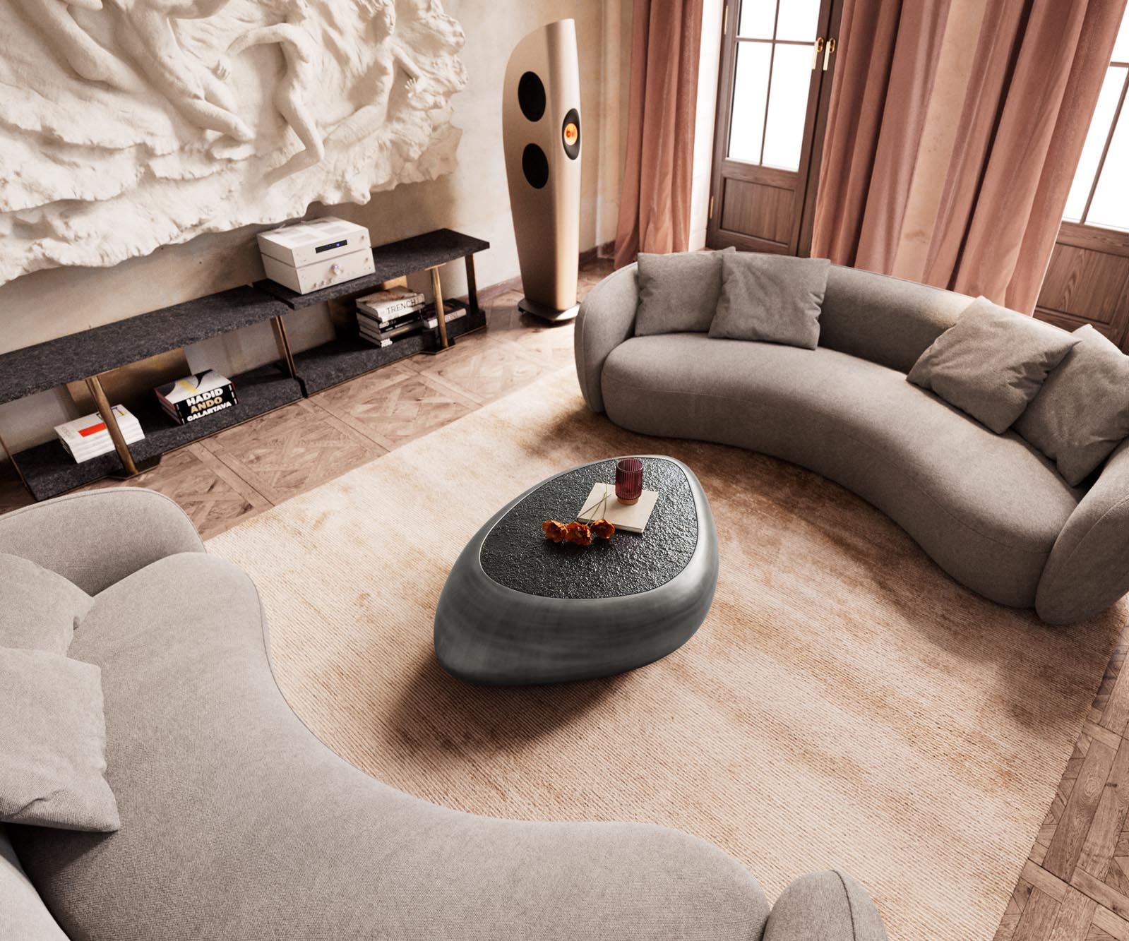 Масичка за кафе Sagana 120x80 cm сребрист металик със сиво релефно стъкло 6