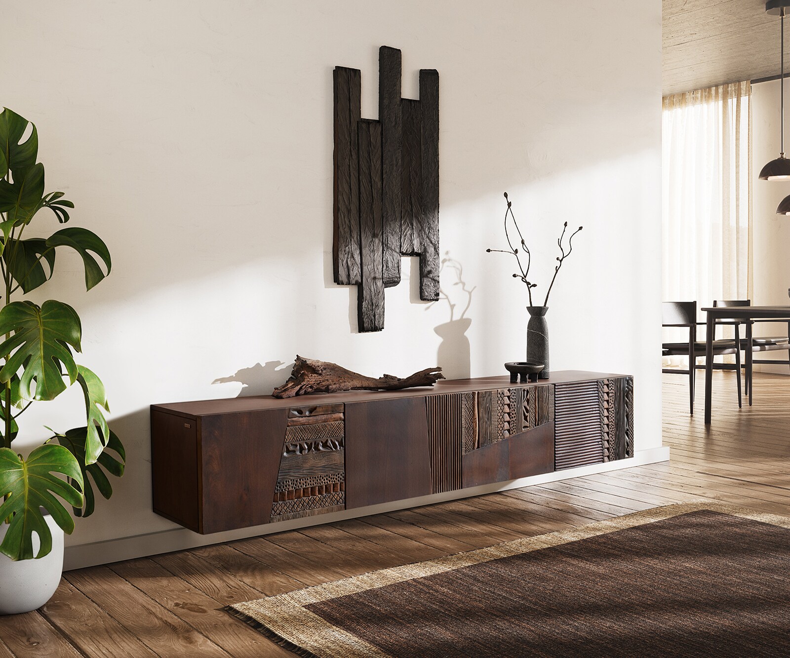 Ниска дъска Imara 200 см манго кафяво 4 вратички плаващи 1