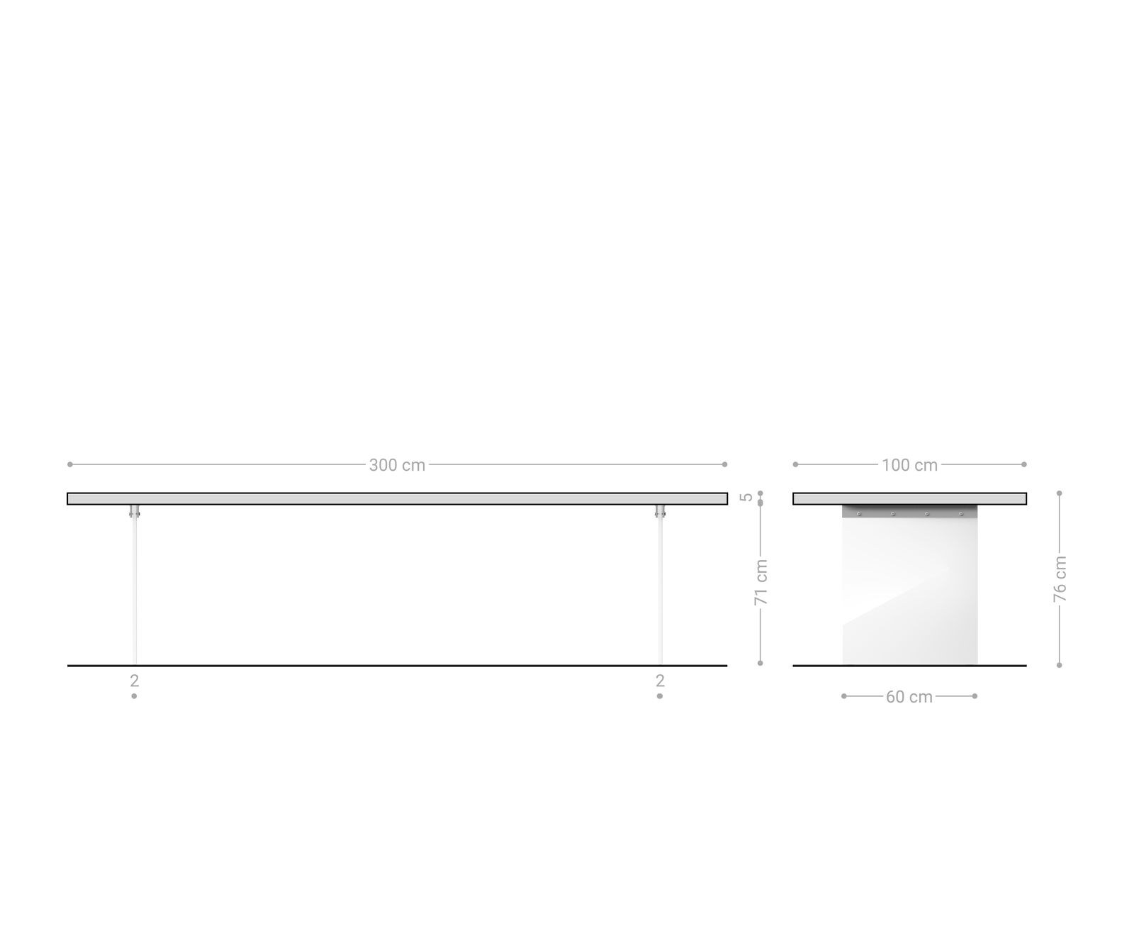 Маса 300x100 XL Акация Платинен цвят Стъкло Edge 7