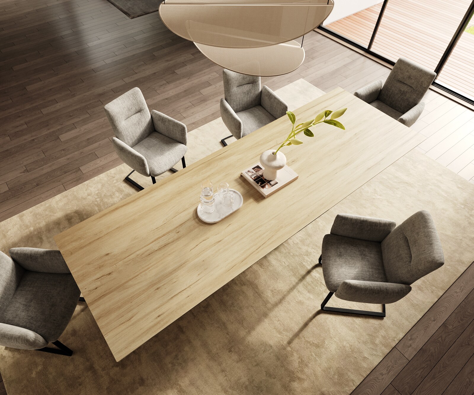 Трапезна маса Edge 300x100, керамика Laminam „®“, цвят „Sabbia“ (дъбов), Estelar, кръгла, метал, черна 3