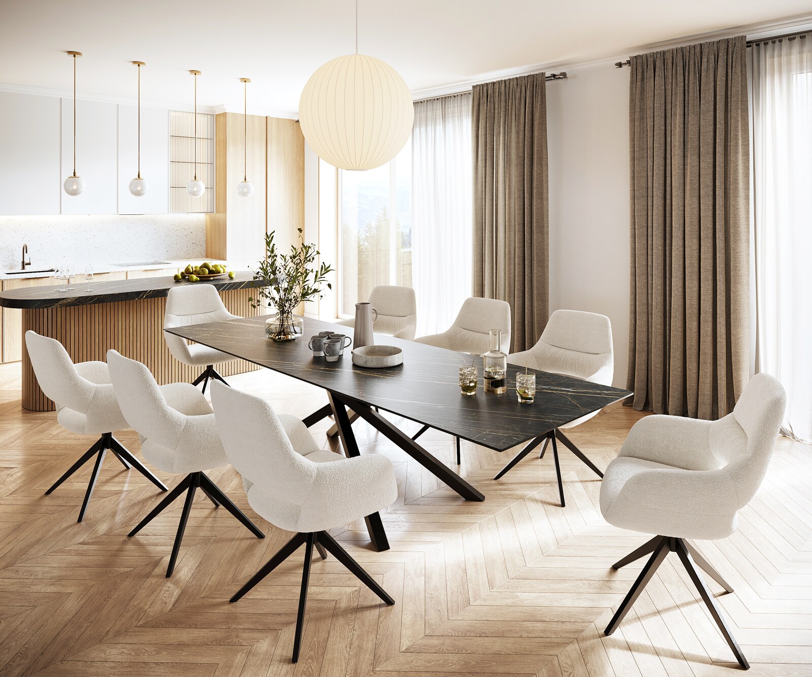 Маса 300x100cm Keramik Laminam®Noir Desir Кафяв среден крак Кръст Черен Edge 5