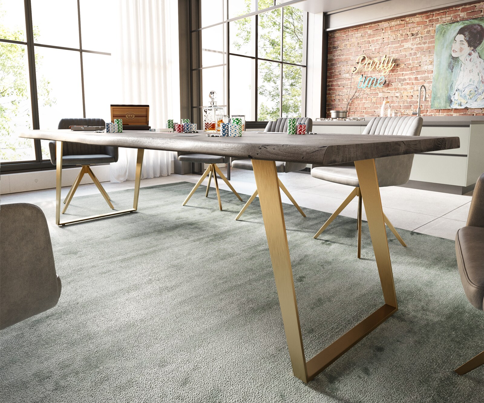 Маса 260x100 Акация Платинен цвят Неръждаема стомана Злато под ъгъл Edge 3