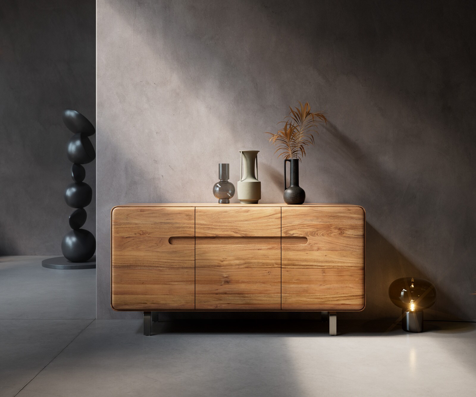 Бюфет Anaya 145 cm естествена акация 3 врати L-крак неръждаема стомана 1