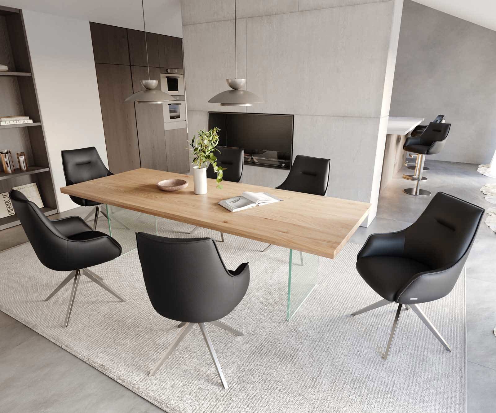 Врътящ се стол с подлакътници Естествена кожа Черен Конус крак плосък Неръждаема стомана 360° въртящ се Покет пружина Alja-Flex 4 Врътящ се стол с подлакътници Естествена кожа Черен Конус крак плосък Неръждаема стомана 360° въртящ се Покет пружина Alja-Flex 4