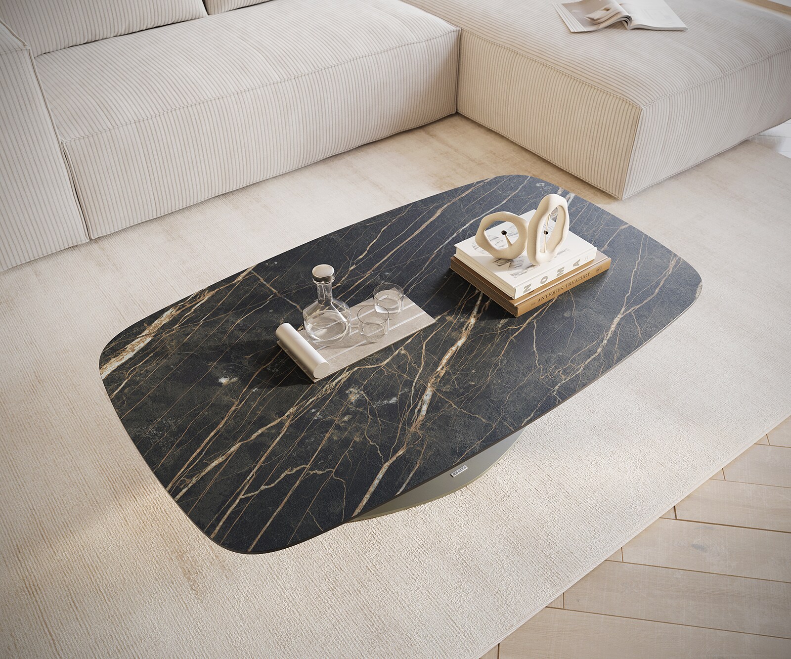 Масичка за кафе Edge Boot 120x70 cm Керамика Laminam® Noir Desir Brown Vibany Покритие с метален ефект Titanium 4