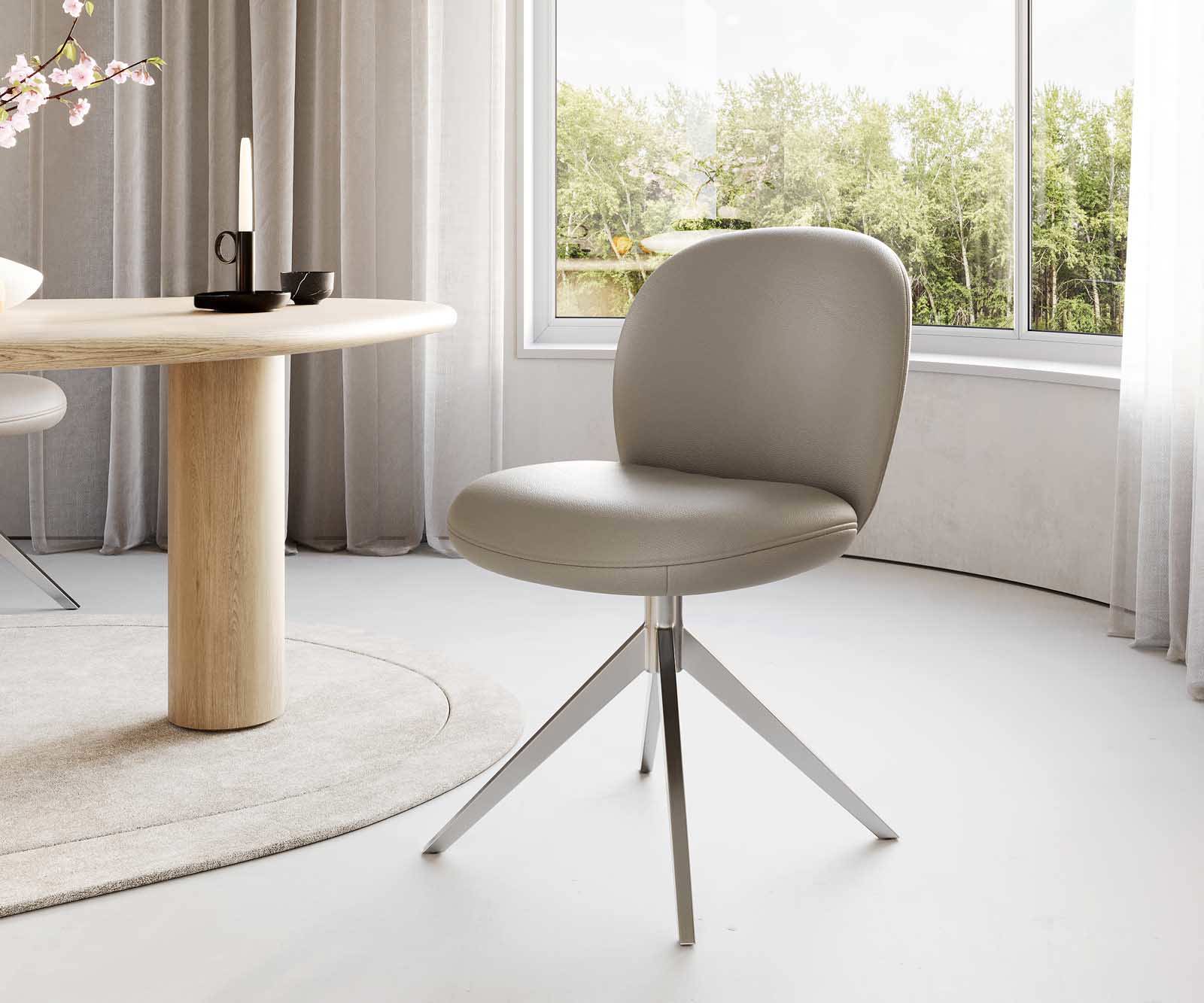 Врътящ се стол Естествена кожа Сиво-Кафяв Конус крак плосък Неръждаема стомана 360° въртящ се Покет пружина Nube-Flex 1