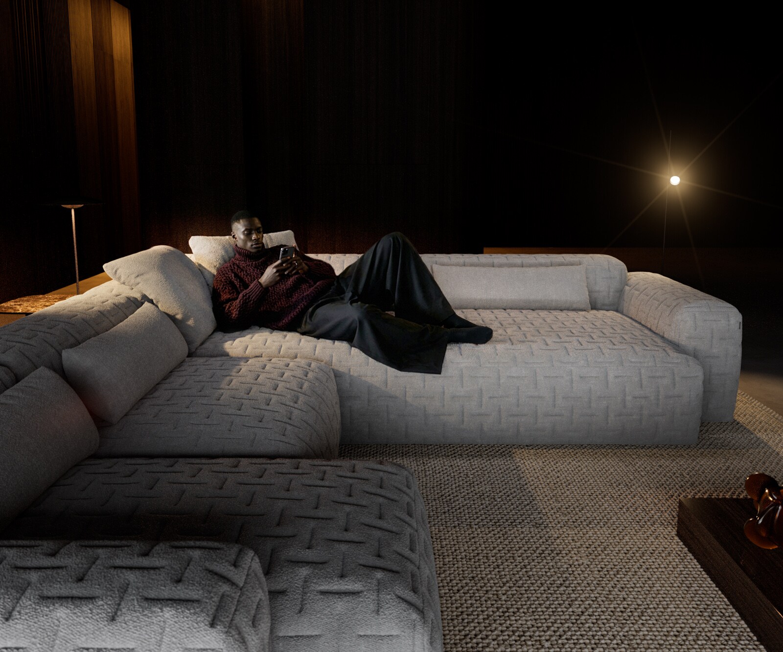 Дневен кът Freestyle 360x290 cm структуриран плат мек сив ватиран 3