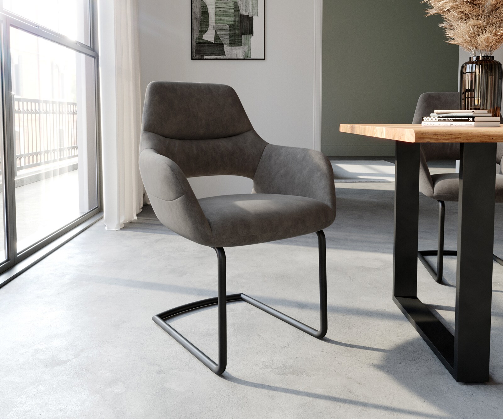 Люлеещ стол с подлакътници Антрацит Винтидж Конзолен крак кръгъл Черен Yago-Flex 1