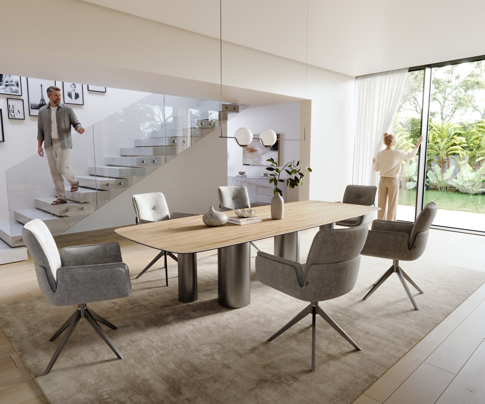 Трапезна маса Edge Boot 300x120 см, керамика Laminam „®“, цвят „Sabbia“ (дъбов), крака от неръждаема стомана, графит 6