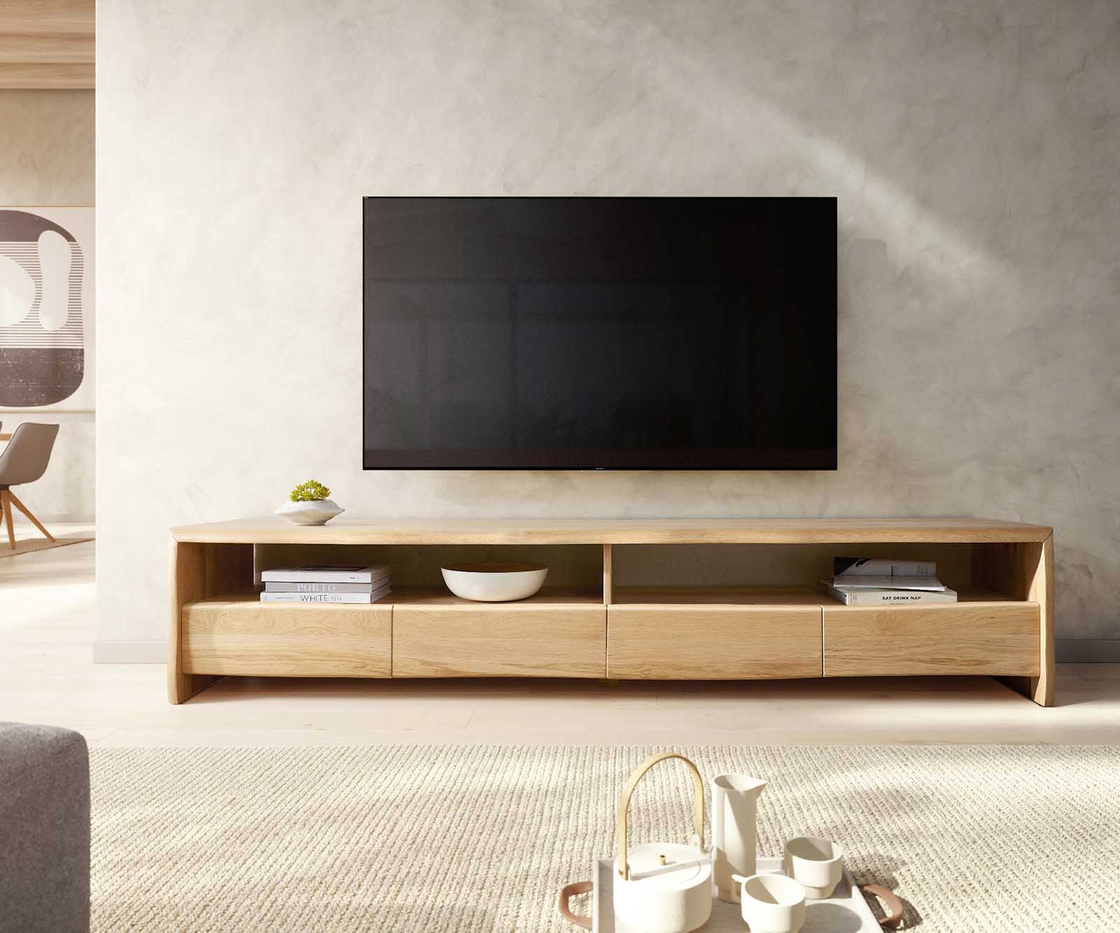 ТВ шкаф Live-Edge 230 cм Масив Дъб, 4 чекмеджета,2 ниши, Натурален 1
