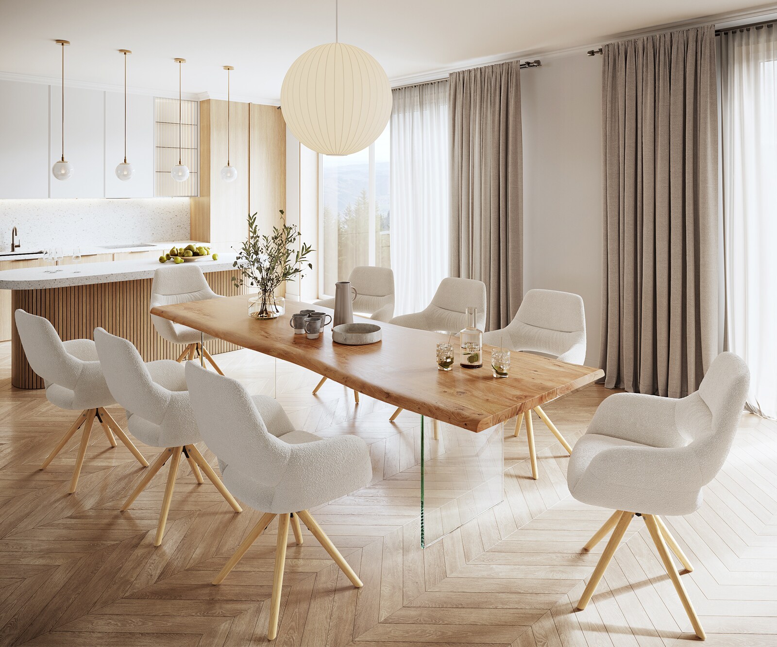 Маса 300x100 XL Акация Натурал Стъкло Edge 7