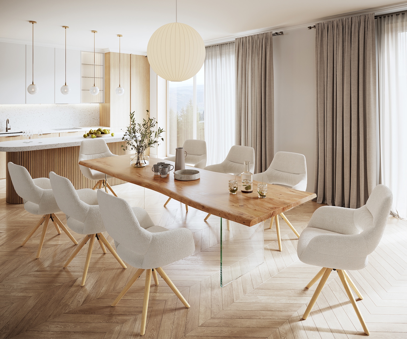 Маса 300x100 XL Акация Натурал Стъкло Edge 7