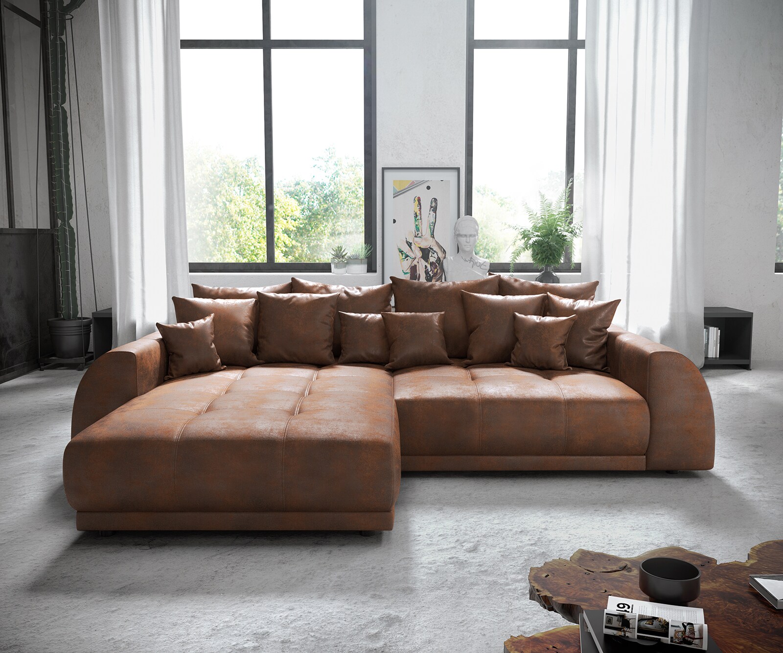 Ъглово канапе 300 x 220 cm Имитация на кожа Кафяв Варианти за лежанка Violetta 2