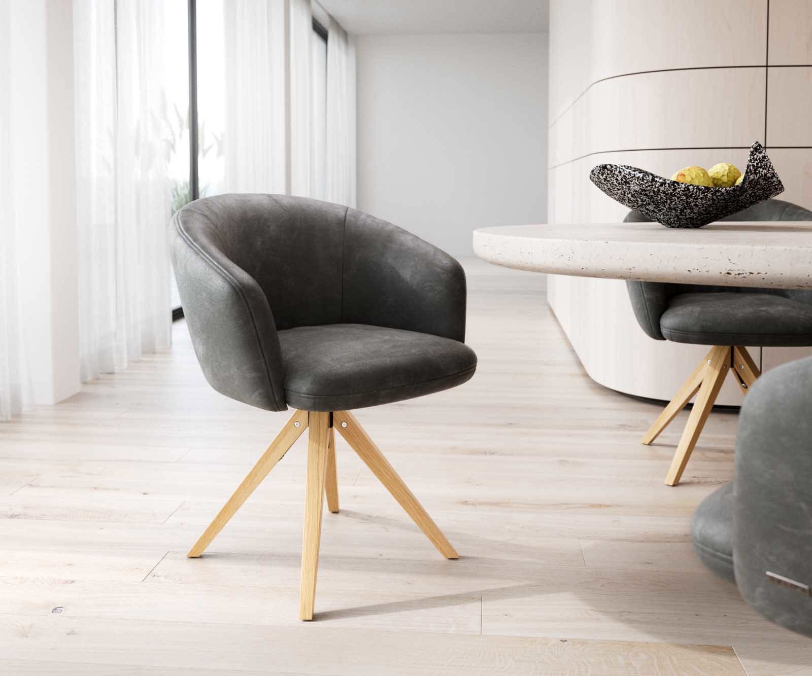 Врътящ се стол с подлакътници Антрацит Винтидж Дървена рамка  Натурал 180° въртящ се Покет пружина Caja-Flex Врътящ се стол с подлакътници Антрацит Винтидж Дървена рамка  Натурал 180° въртящ се Покет пружина Caja-Flex