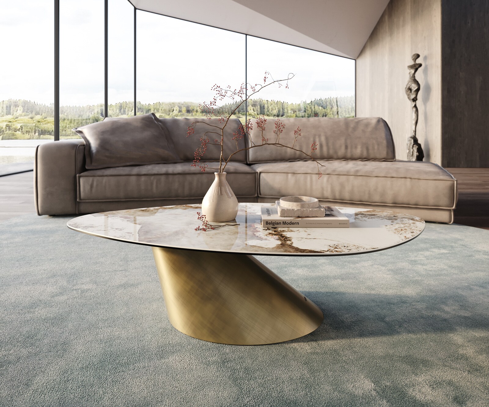 Edge Organic масичка за кафе 140x76 cm керамика Minas Melange Conis Metallic Gold