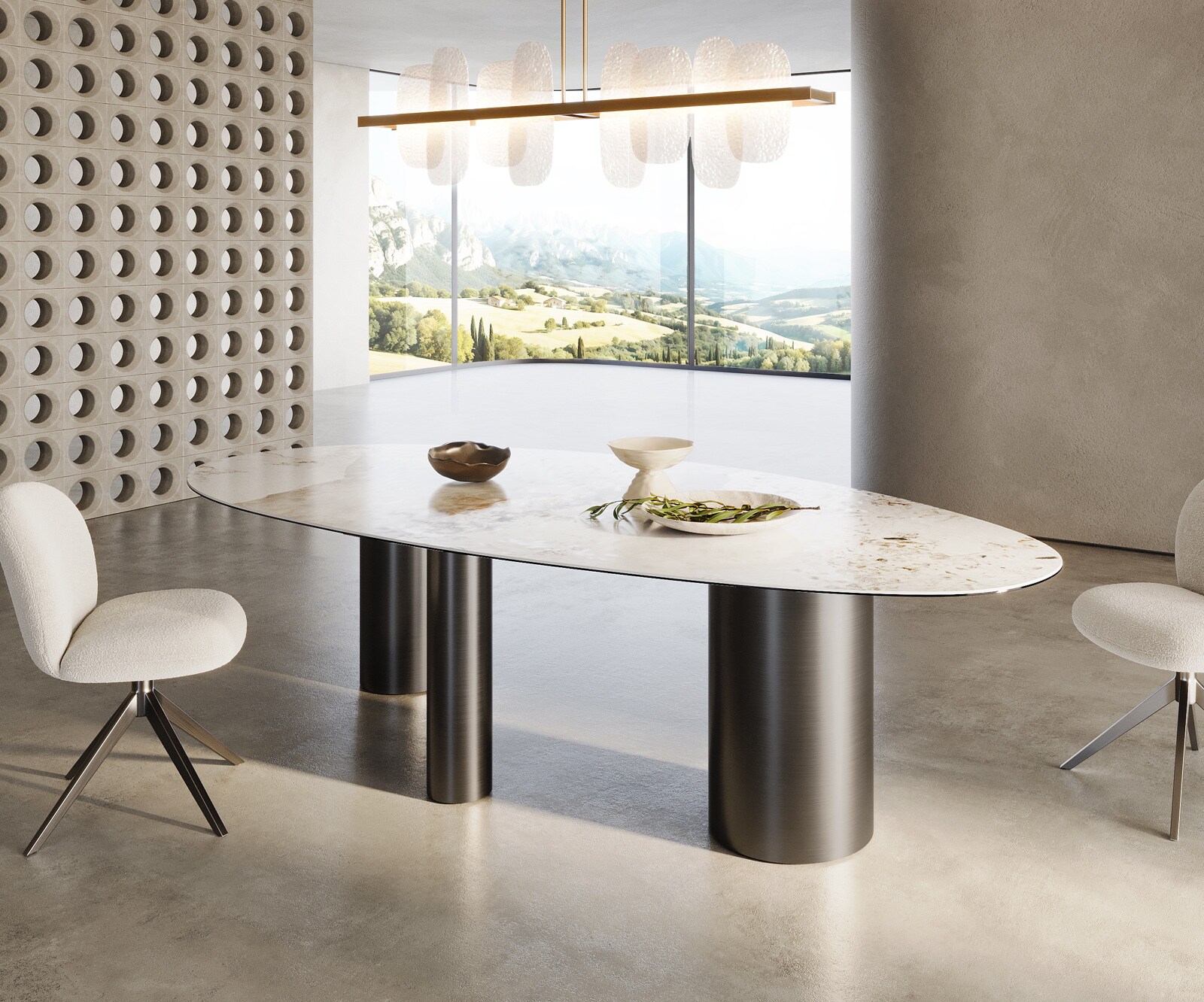 Трапезна маса Edge Oval 280x130, керамика Minas Melange, бяло-бежово, Troa, неръждаема стомана, графит 3