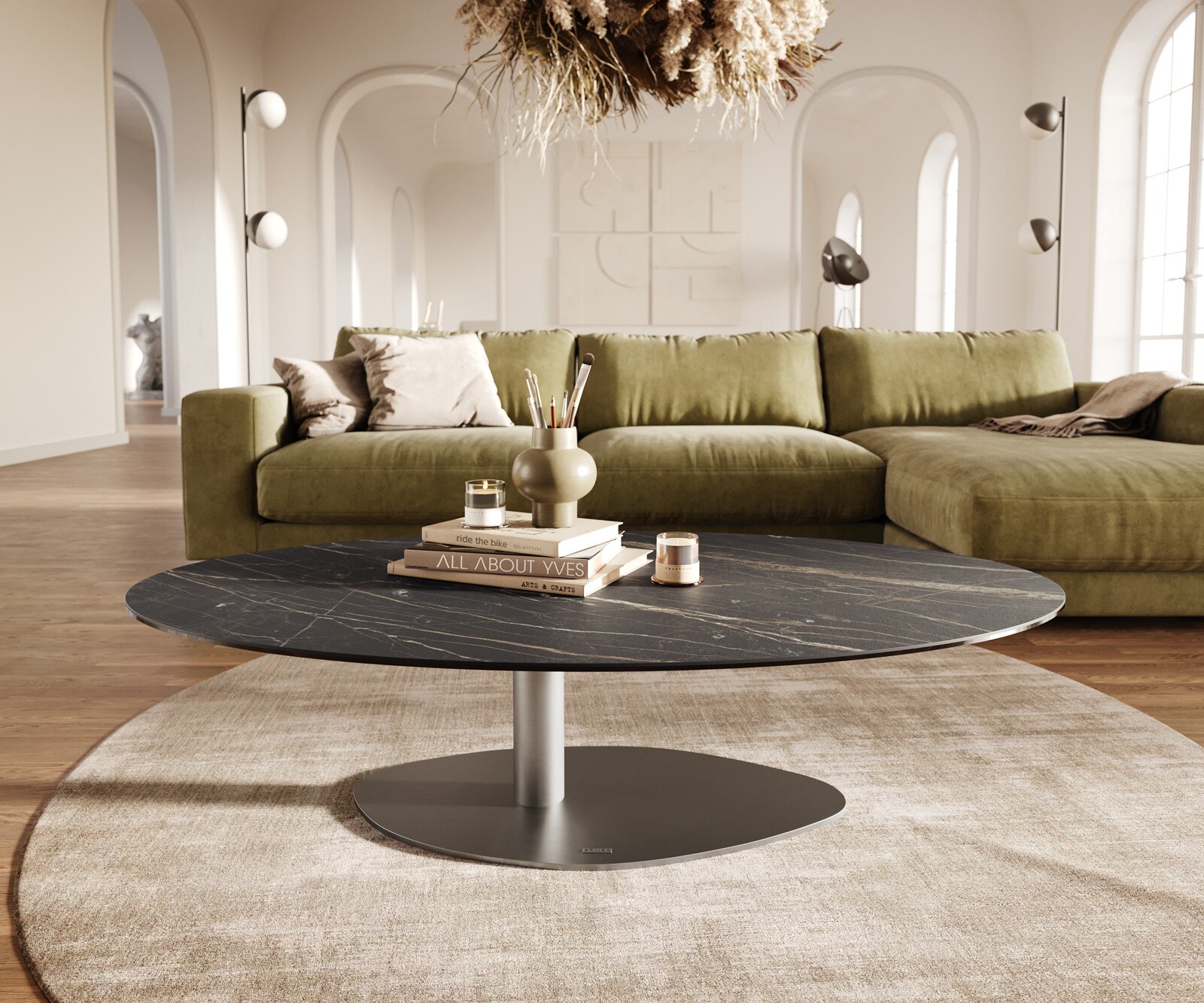 Масичка за кафе Edge Oval 140x80 cm Ceramic Laminam® Noir Desir Brown Vibany Матирана неръждаема стомана 2