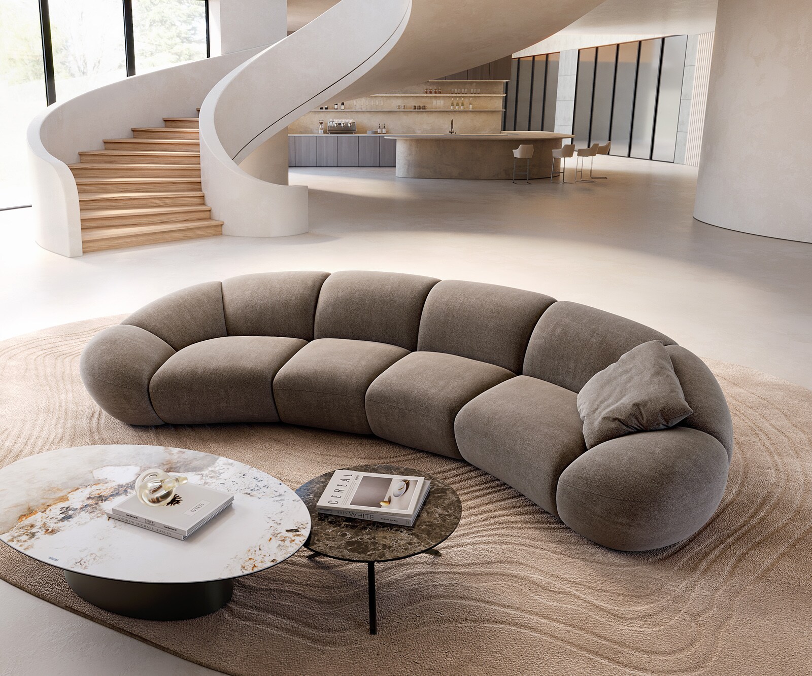 Голям диван Lunna 360x175 cm структуриран плат Soft Taupe 2 възглавници 3