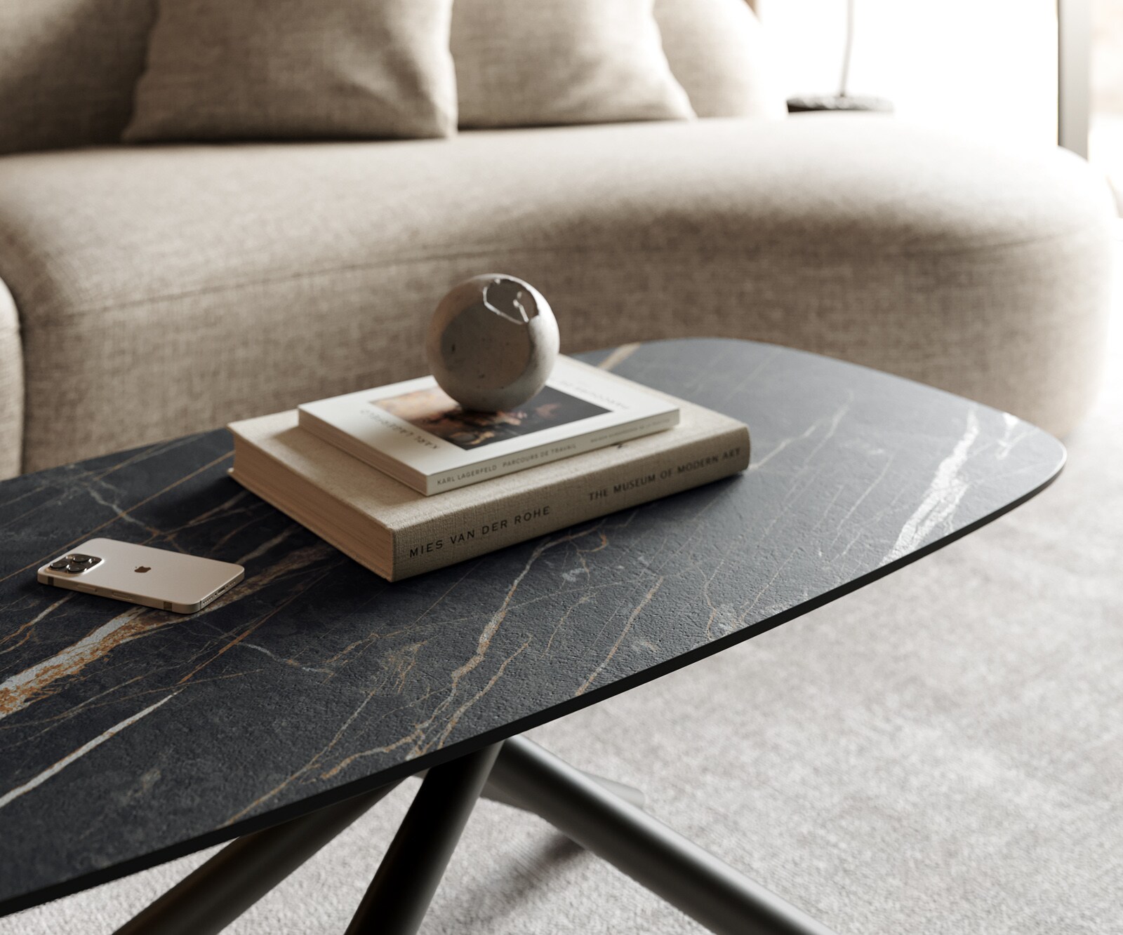 Масичка за кафе Edge Boot 100x50 cm Ceramic Laminam® Noir Desir Brown Sarity Metal Black 6