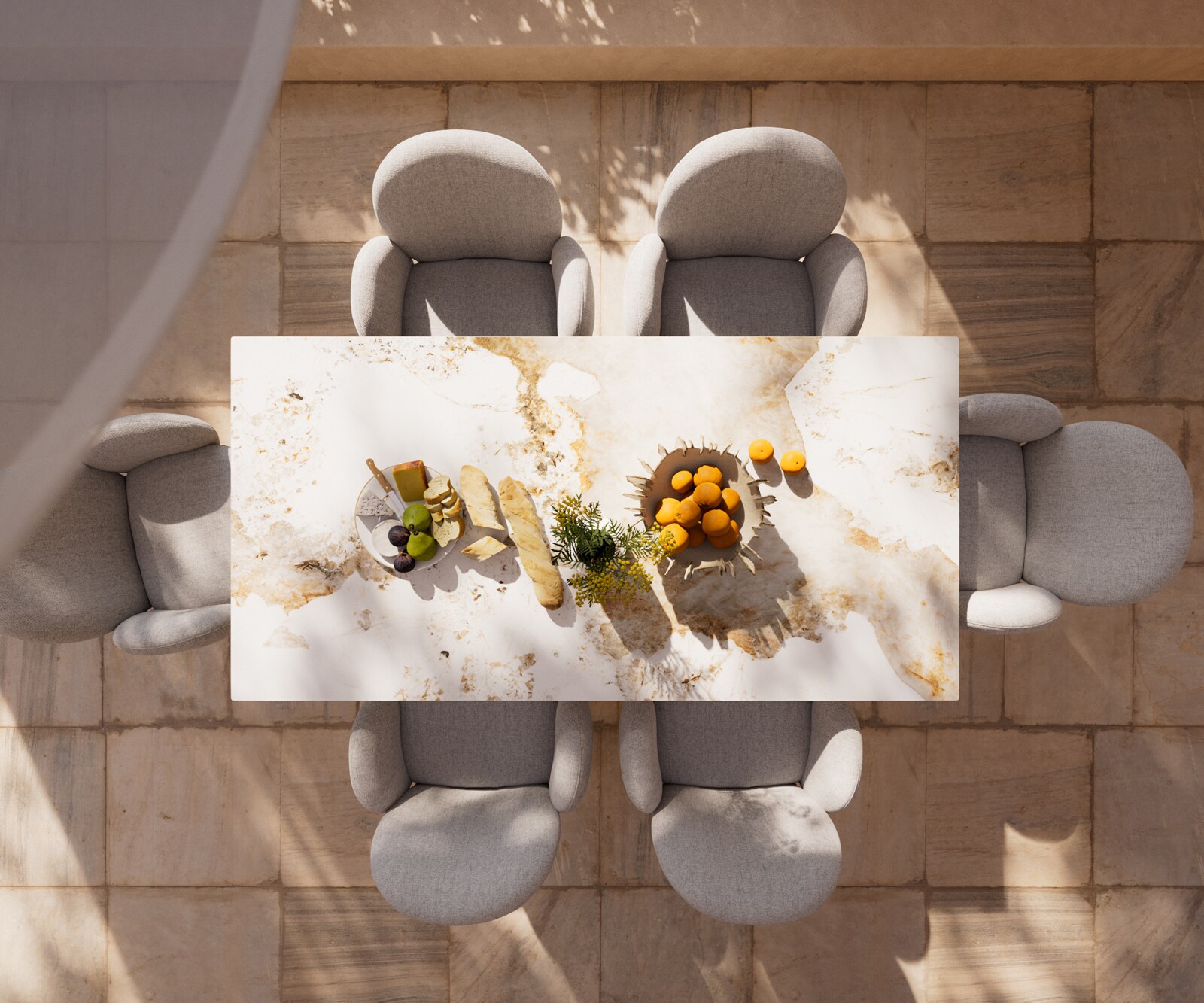 Маса Edge 200x100 см, керамика Minas Melange, бяло-бежова, подходяща за външна употреба. кръстообразна рамка, правоъгълна, неръждаема стомана 6