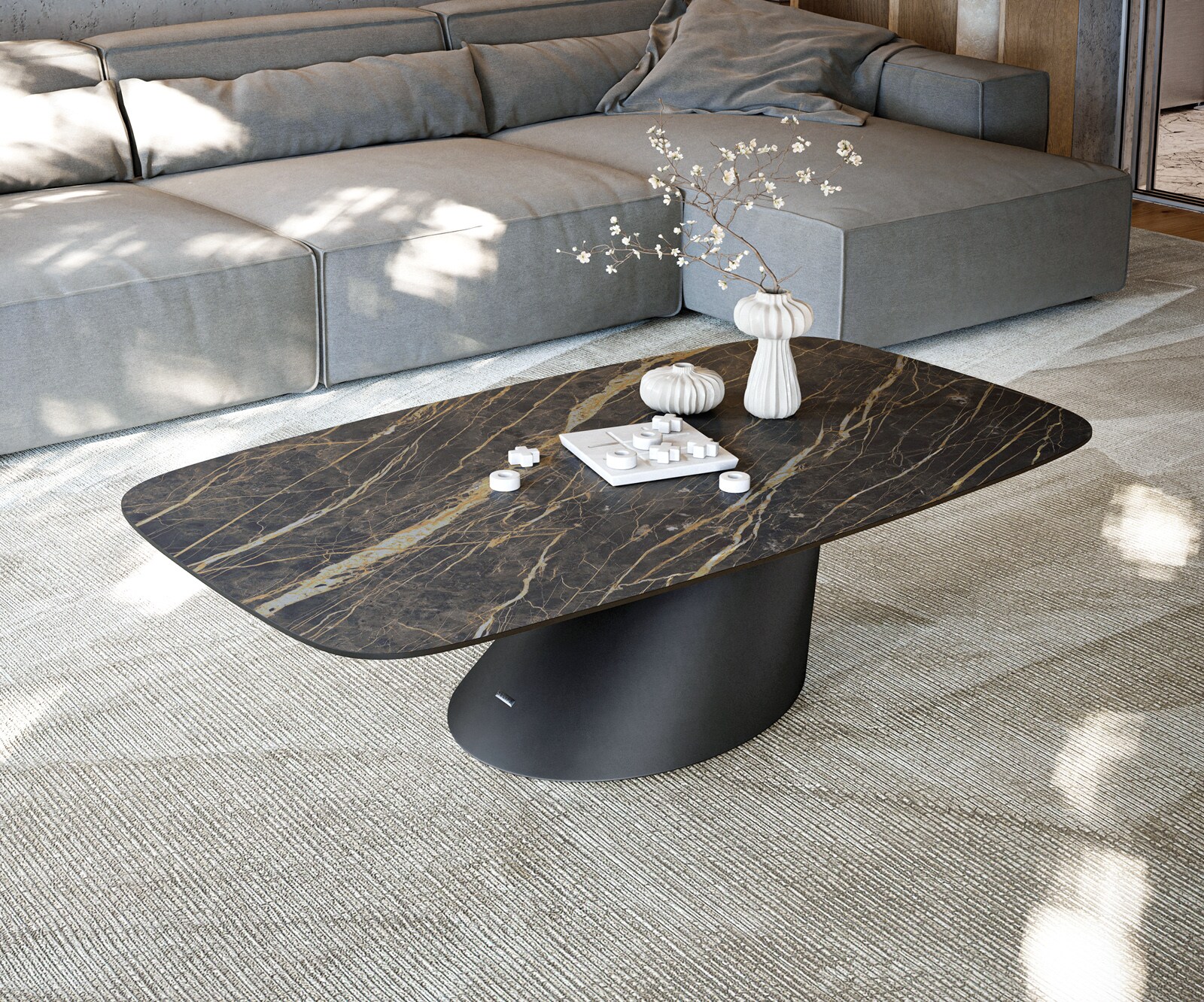 Масичка за кафе Edge Boot 140x80 cm Ceramic Laminam® Noir Desir Brown Conis Metal Black 2