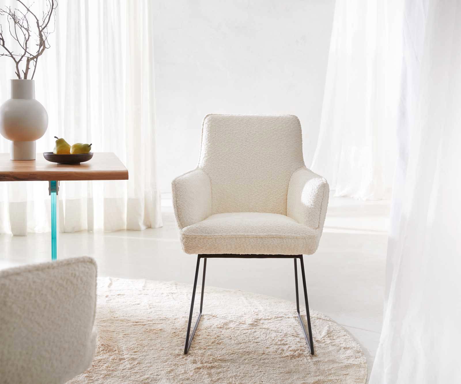 Стол Букле Бяло Извити крака Черни Покет пружина Heira-Flex 1 Стол Букле Бяло Извити крака Черни Покет пружина Heira-Flex 1