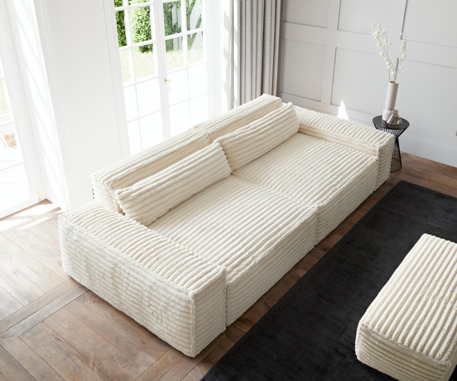 Голям диван XL 270x130 cm ПлюшКорд Бежов с табуретка Sirpio XL 3