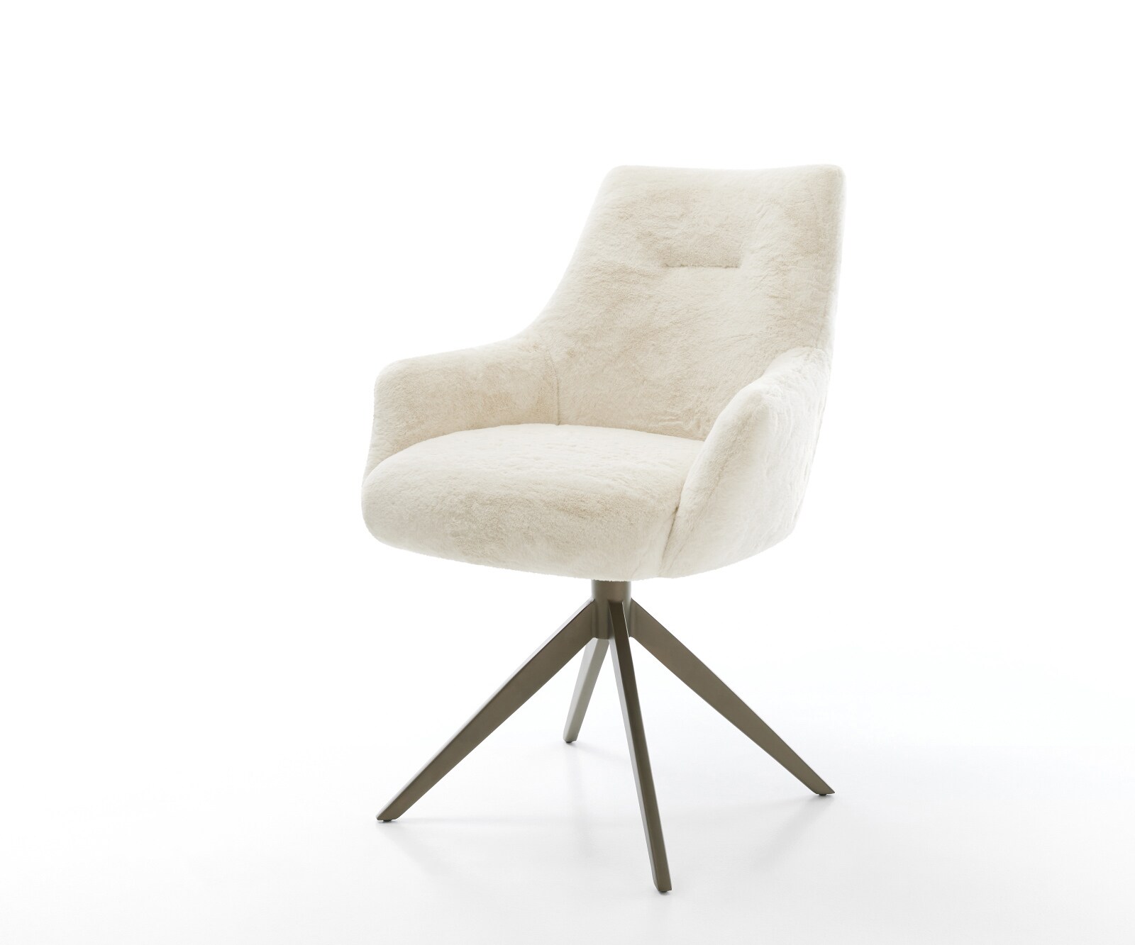 Въртящ се стол Alja-Flex с подлакътници плюшен кремаво-бял кръст рамка широк ефект покритие титан 360° въртене люлееща се функция сърцевина от джобни пружини 1