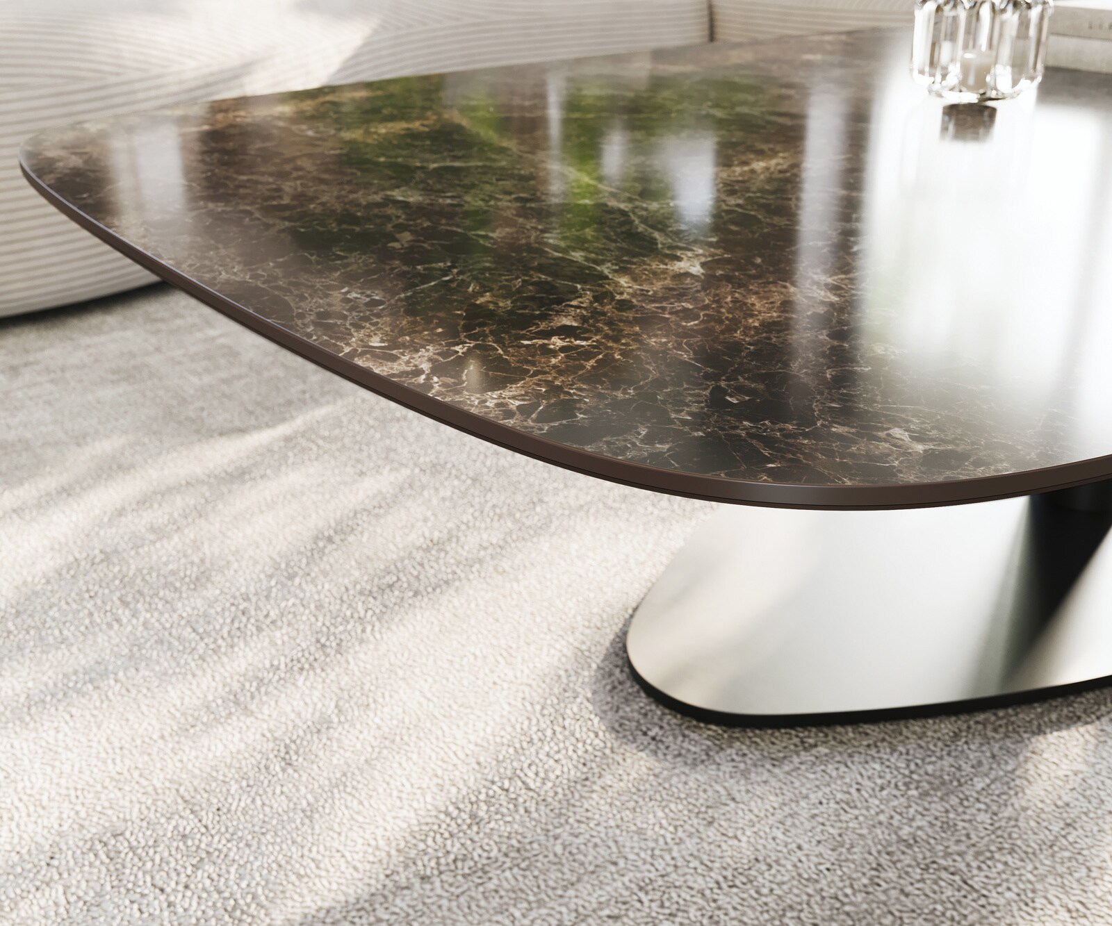 Масичка за кафе Edge Boot 140x80 cm керамика Laminam® Emperador Extra Lucidato тъмнокафяво Vibany Metal Black 6