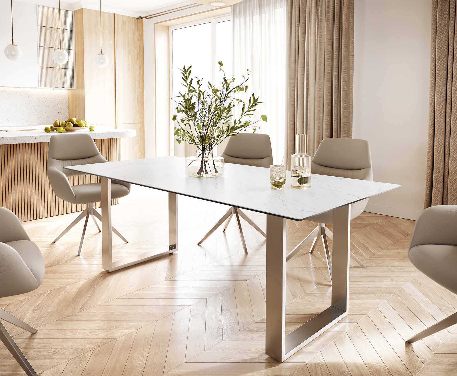 Маса 200x100 Keramik Laminam® Statuarietto Бял Неръждаема стомана Тесен профил Edge