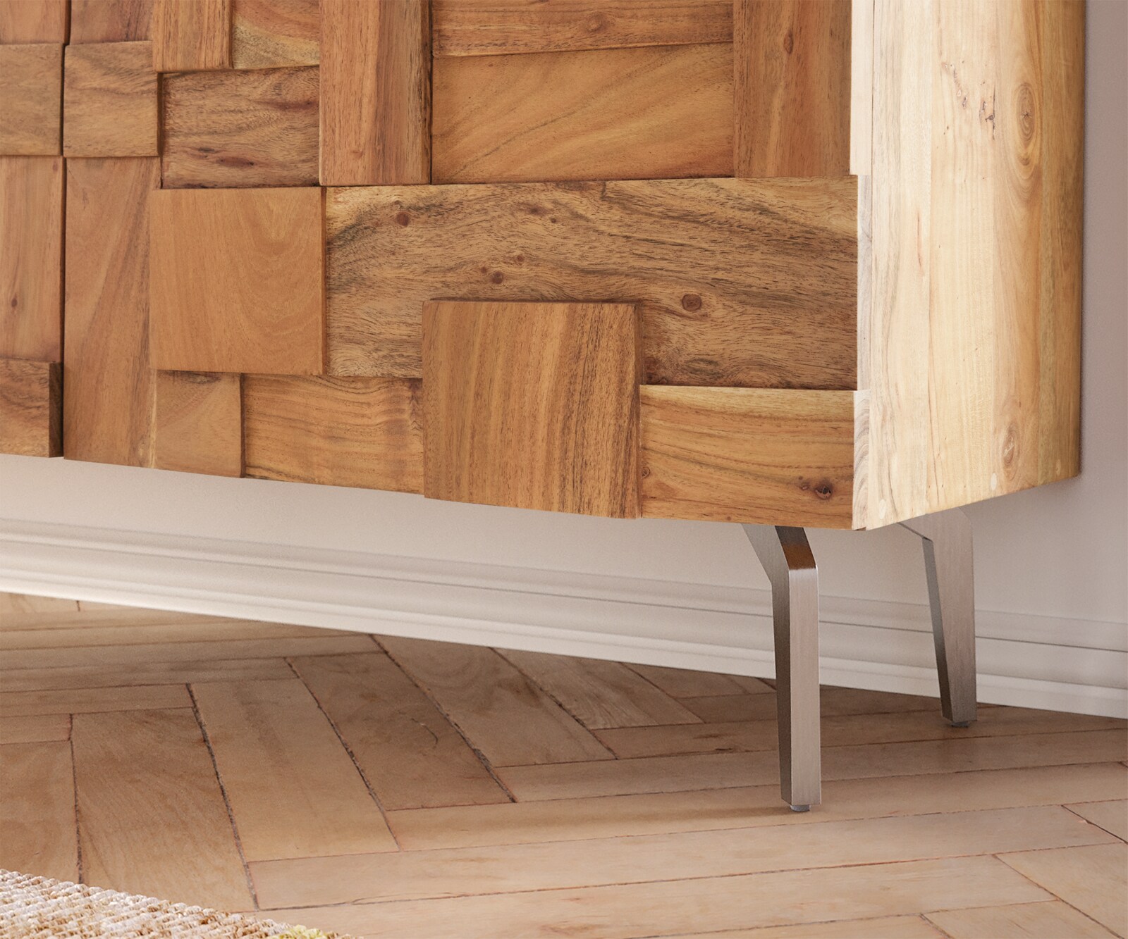 ТВ шкаф 260 cm Акация Натурал винкелКрак Неръждаема стомана Puzzle 5 ТВ шкаф 260 cm Акация Натурал винкелКрак Неръждаема стомана Puzzle 5