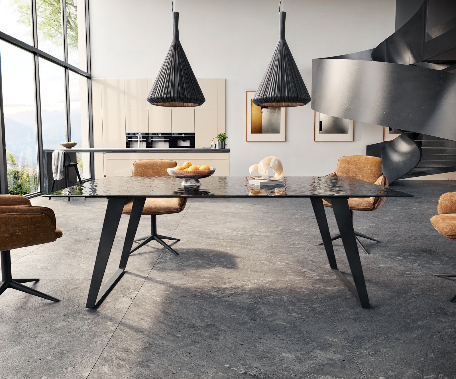 Трапезна маса Edge 200x100 релефно стъкло, опушено черно 3D дизайн метален ъгъл черен 1 Трапезна маса Edge 200x100 релефно стъкло, опушено черно 3D дизайн метален ъгъл черен 1