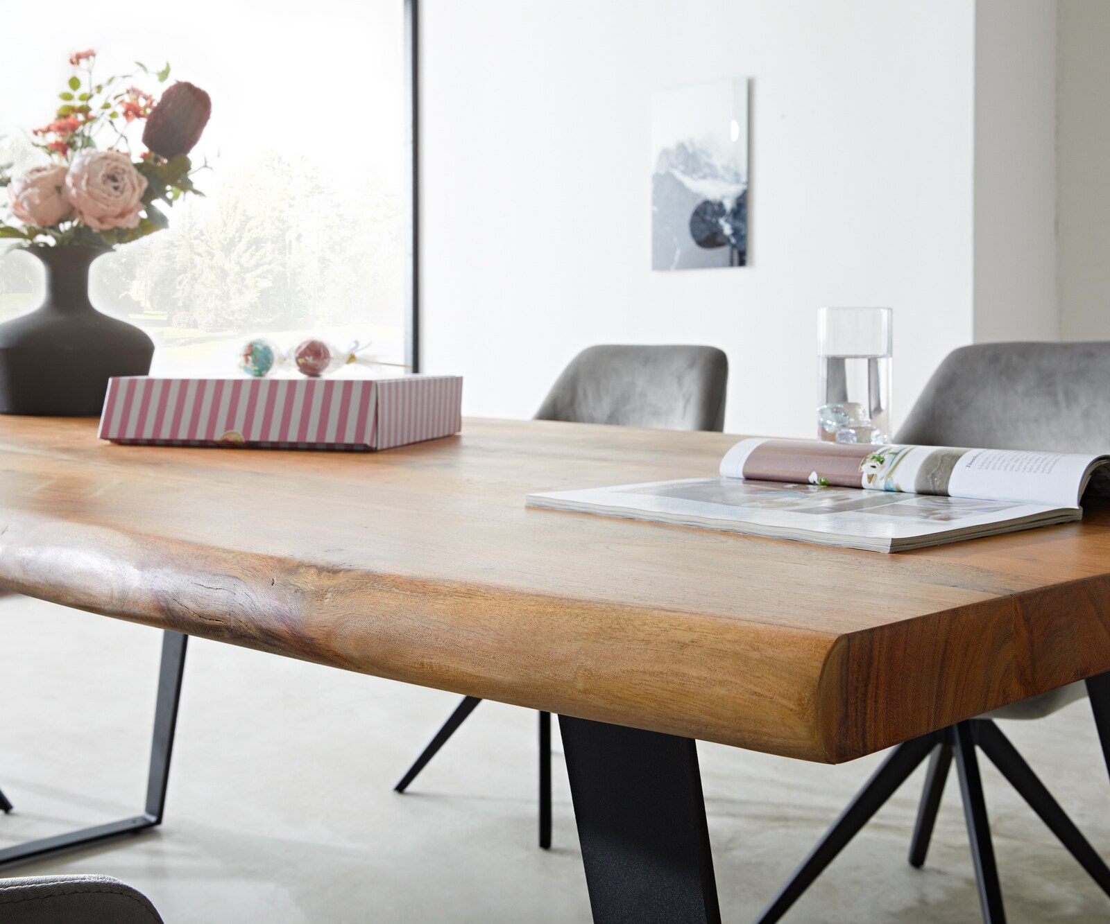 Маса 200x100 XL Акация Натурал Метал под ъгъл Edge 4 Маса 200x100 XL Акация Натурал Метал под ъгъл Edge 4