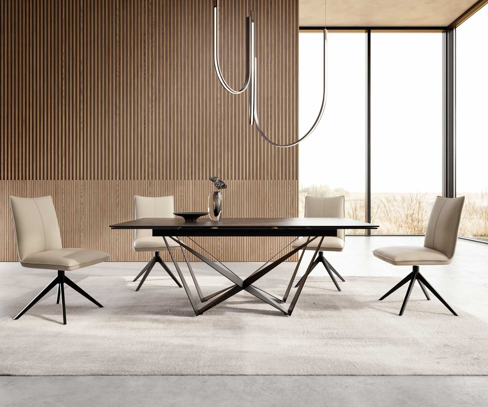 Разтегателна трапезна маса Edge 200-300х100 см Керамика Laminam®Noir Desir Кафяв Основа стомана тип Spider Черен цвят 5