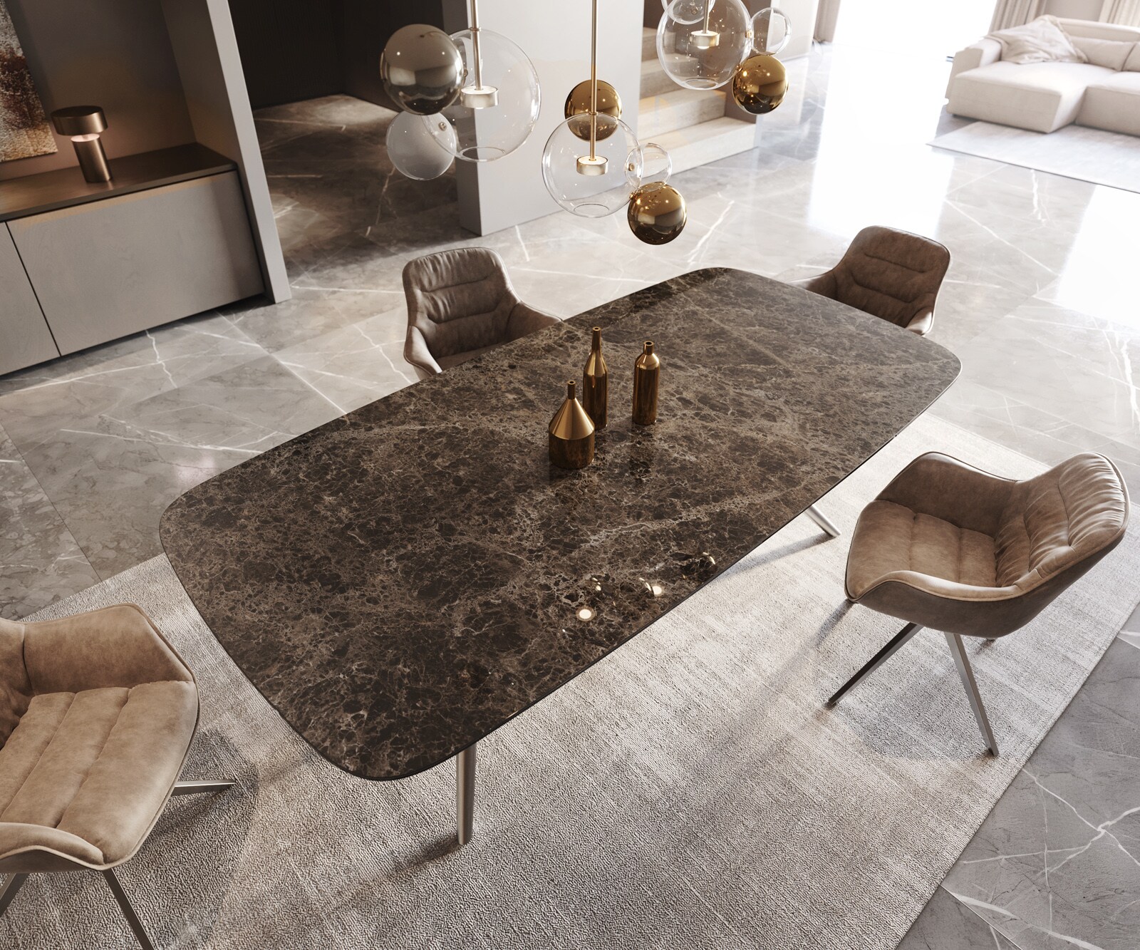 Трапезна маса Edge Boot 240x120, керамика Laminam „®“, „Emperador Extra Lucidato“, тъмнокафяво, „Estelar“, кръгла, неръждаема стомана 4