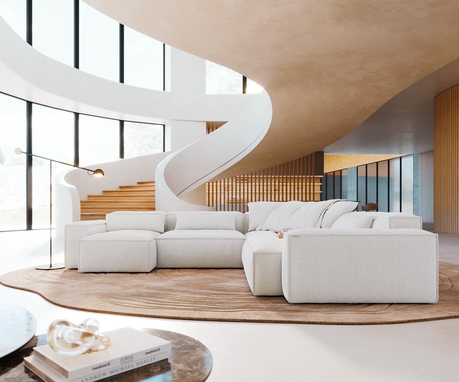 Дневен кът Freestyle 360x290 cm Bouclé Soft Beige с тръбен шев 1