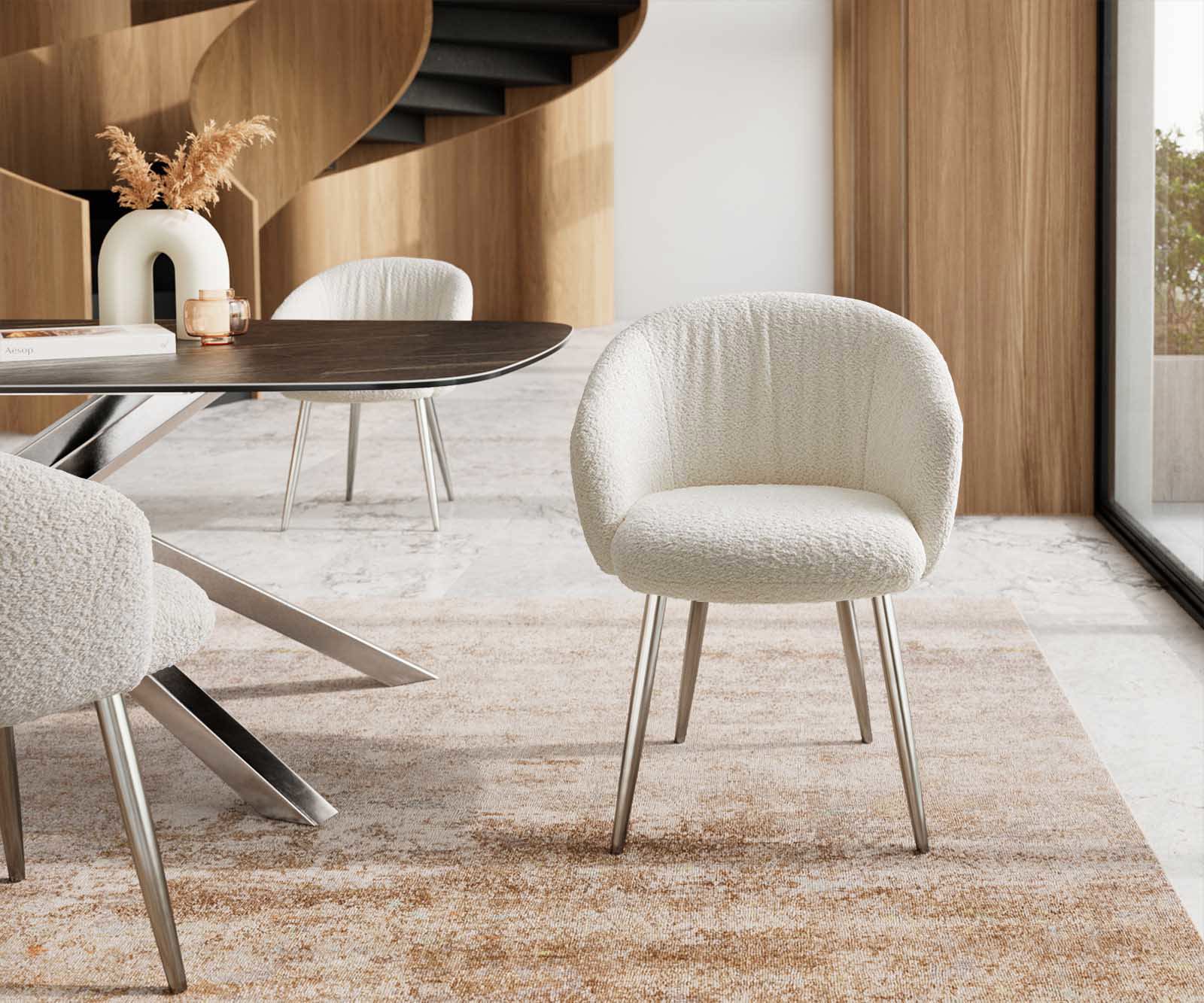 Стол Букле Бяло 4-крака Прави Неръждаема стомана Покет пружина Caja-Flex 1 Стол Букле Бяло 4-крака Прави Неръждаема стомана Покет пружина Caja-Flex 1