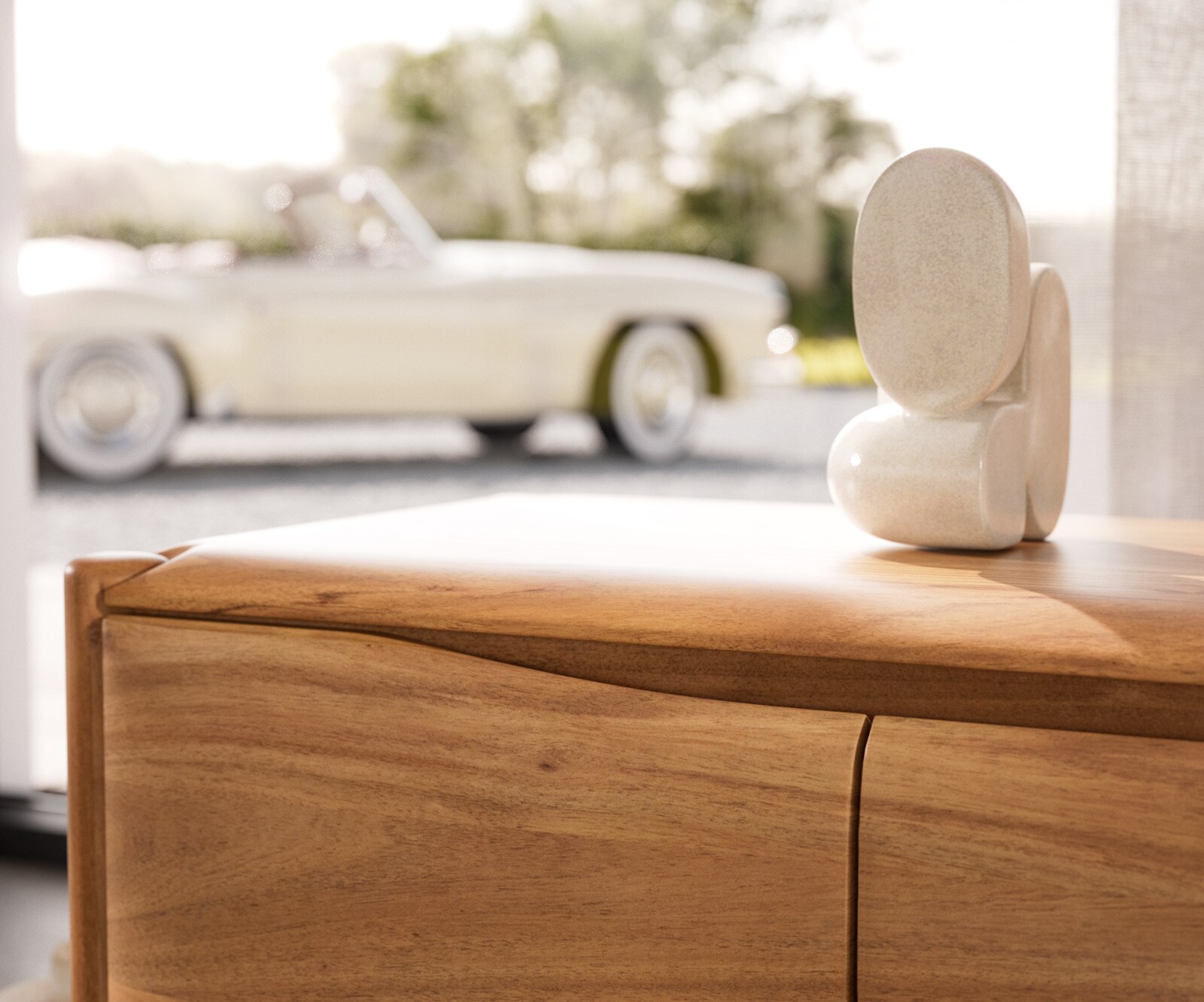 Нисък шкаф Simcha 220 cm естествена акация 4 врати 2 чекмеджета 6