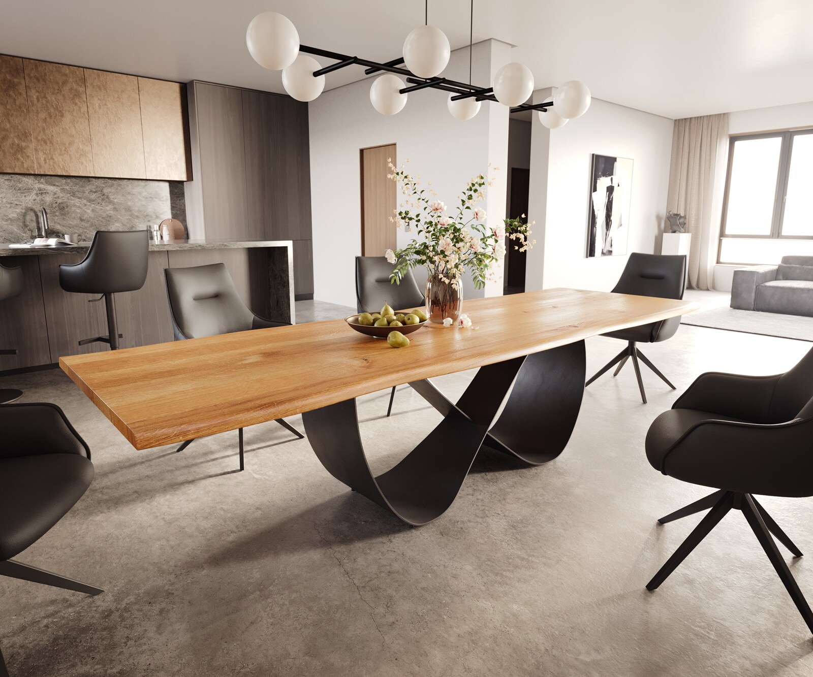 Трапезна маса Edge 300x100x4 естествен дъб Infinity метал черен Live-Edge 1