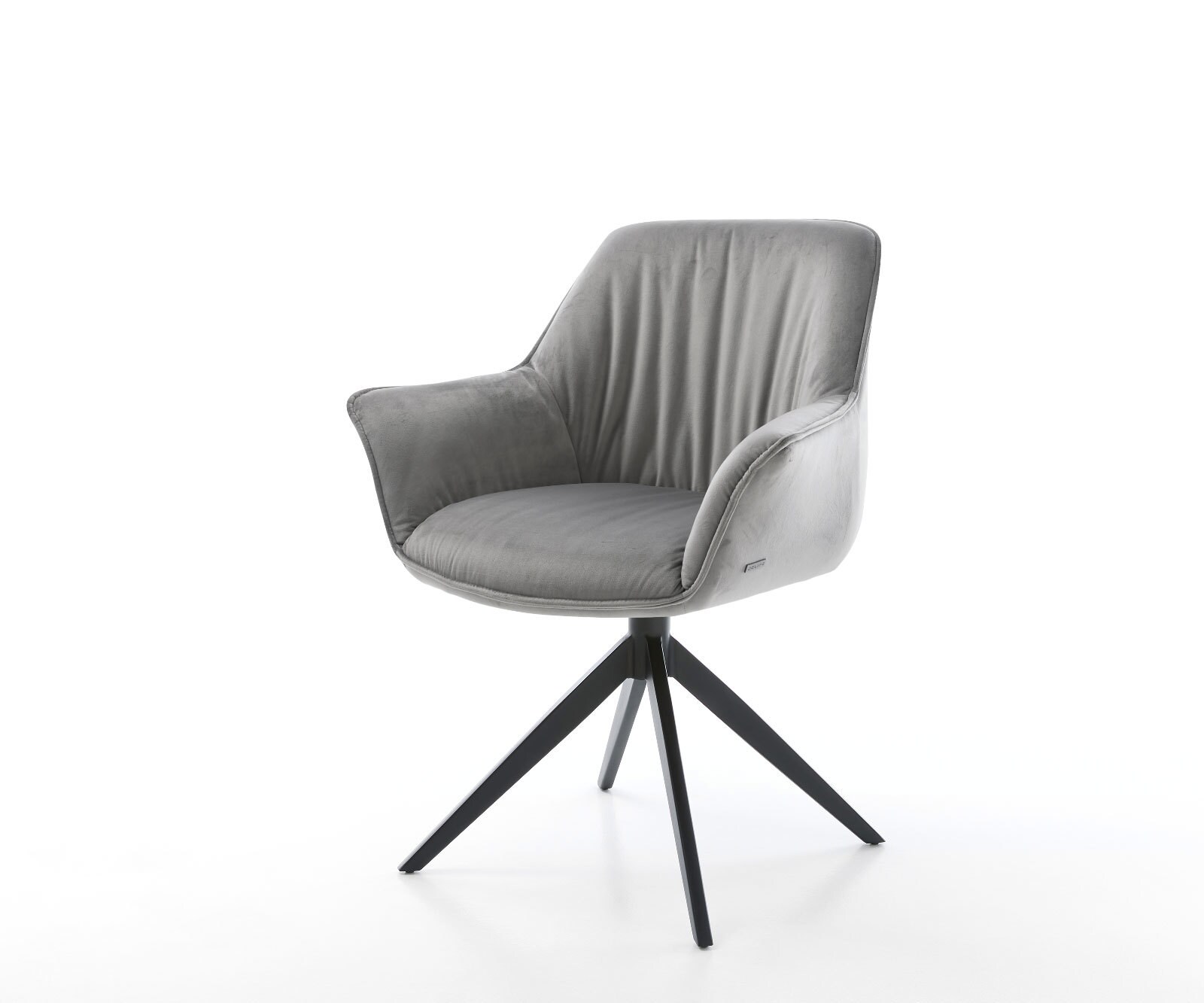 Врътящ се стол с подлакътници Кадифе Сив Конус крак плосък Черен 360° въртящ се Keila-Flex 1