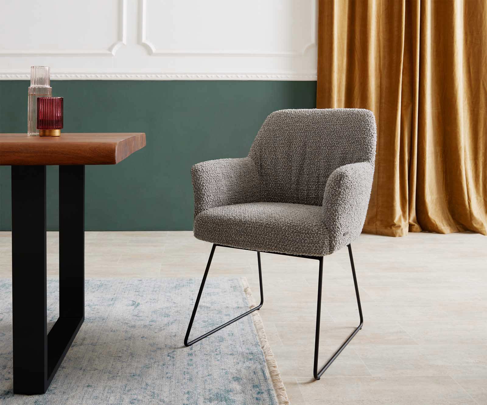 Стол Букле Сребристосив Извити крака Черни Покет пружина Xana-Flex Стол Букле Сребристосив Извити крака Черни Покет пружина Xana-Flex