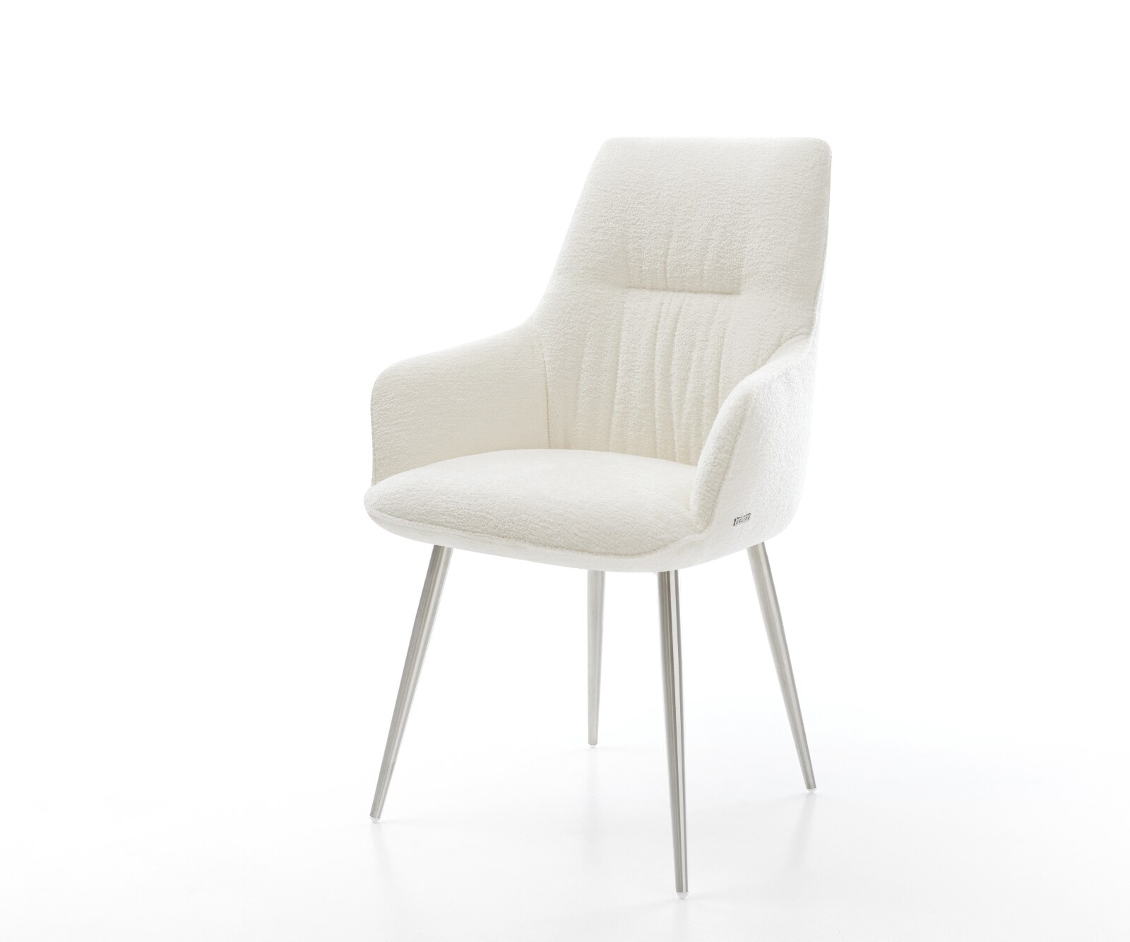 Трапезен стол Zelia-Flex с подлакътници Bouclé Soft Beige 4-крака с конусовидна сърцевина от джобни пружини от неръждаема стомана 1